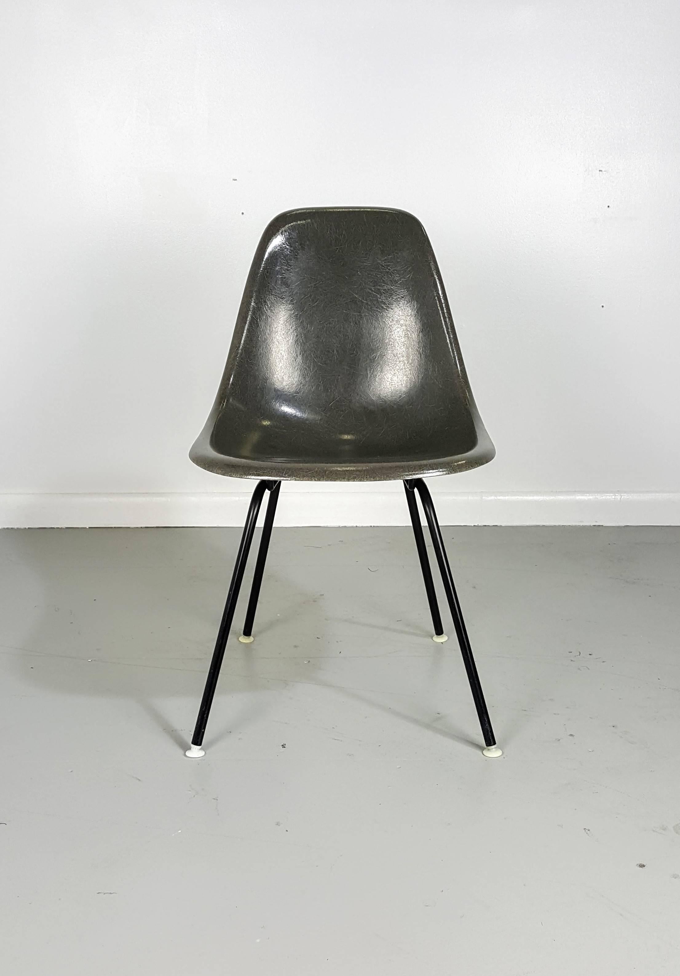Molded Four Elephant Gray Fiberglass Shell Chairs by Charles and Ray Eames, 1960s