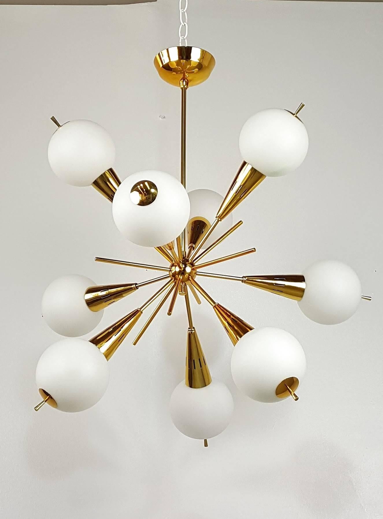 Italian Stunning Nine-Globe Sputnik Chandelier Attributed to Stilnovo, Italy, 1950s