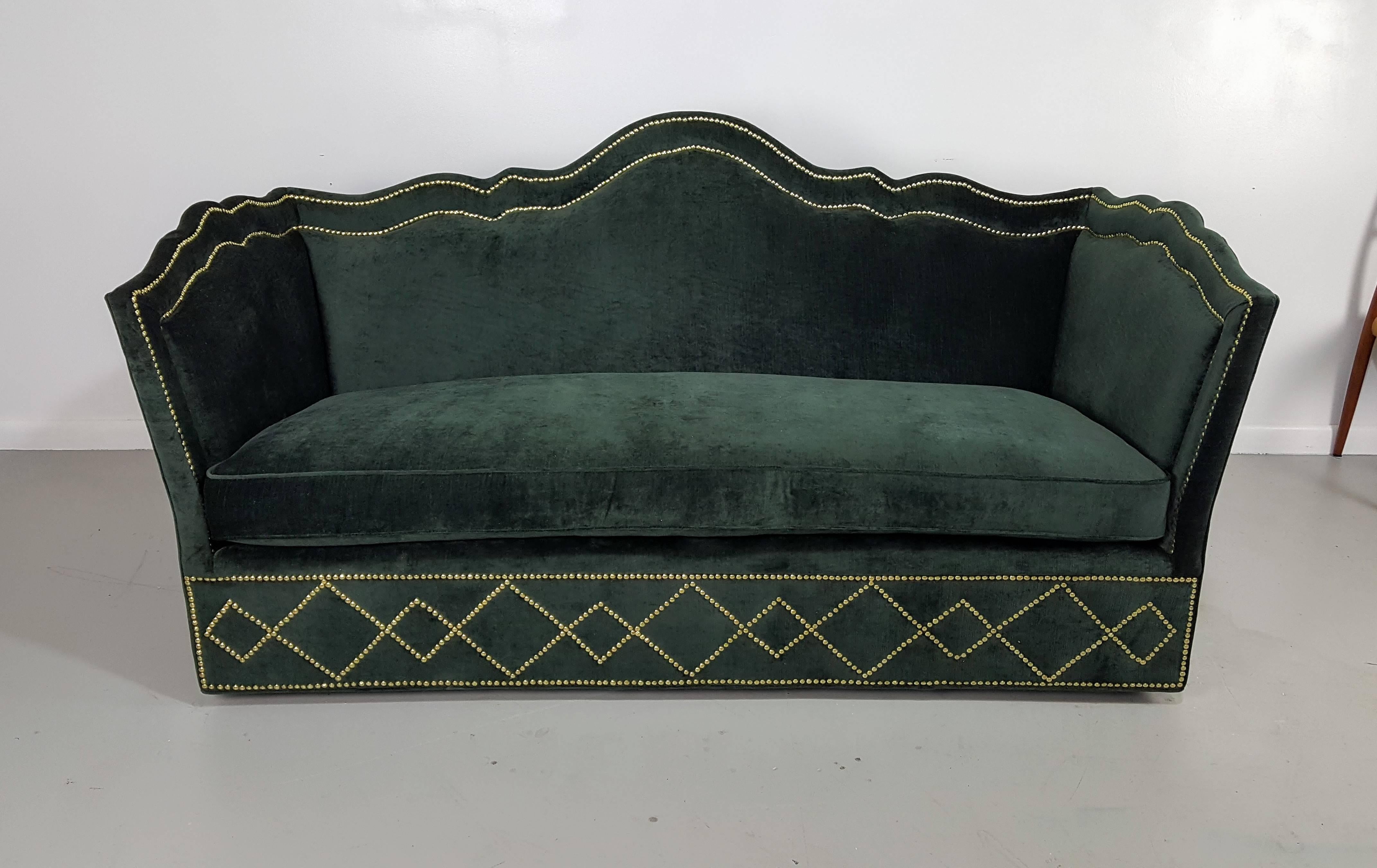 Brass Incredibly Luxurious Sofa with Nailhead Detail by Baker Furniture, 1960s