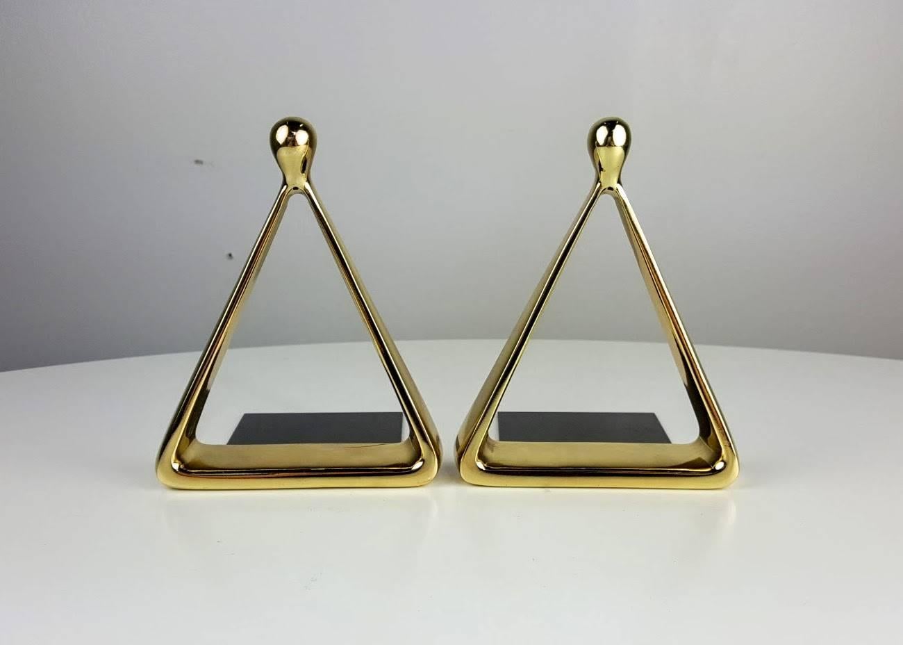 American Pristine Pair of Brass Stirrup Bookends by Ben Seibel for Jenfred Ware, 1950s