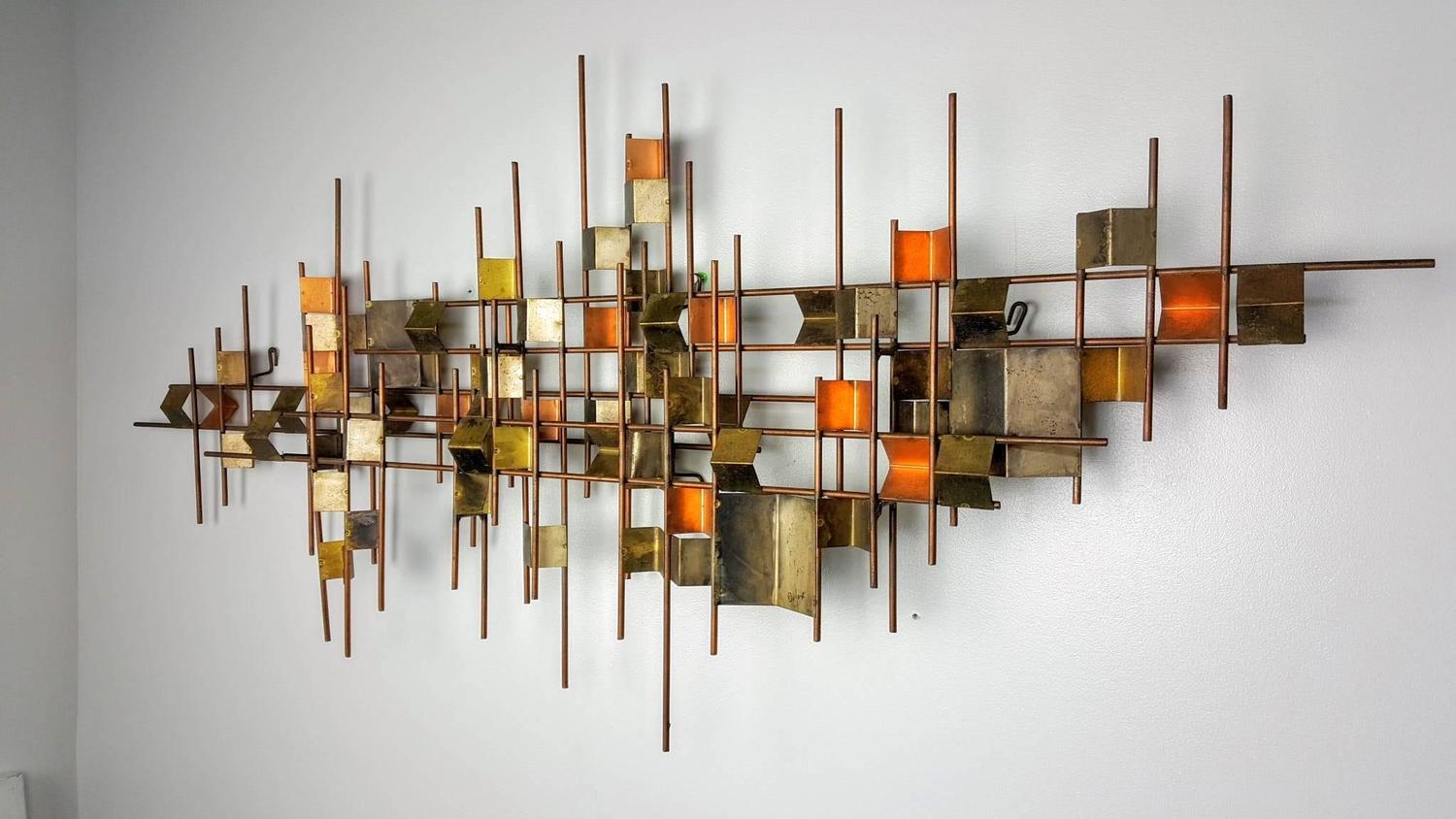 Large Wall Sculpture by Curtis Jere, Corrugated Copper, Brass and Steel