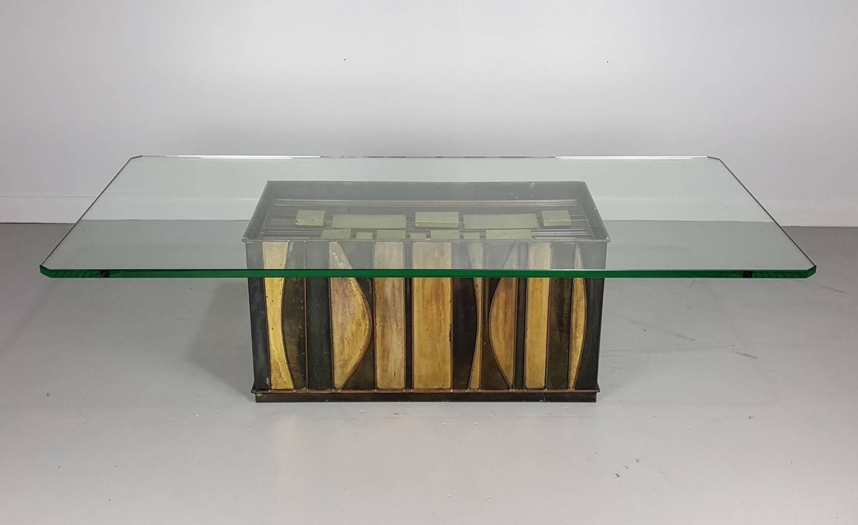 Mid-Century Modern Brutalist Sculptural Brass Coffee Table by Curtis Jere, 1970s