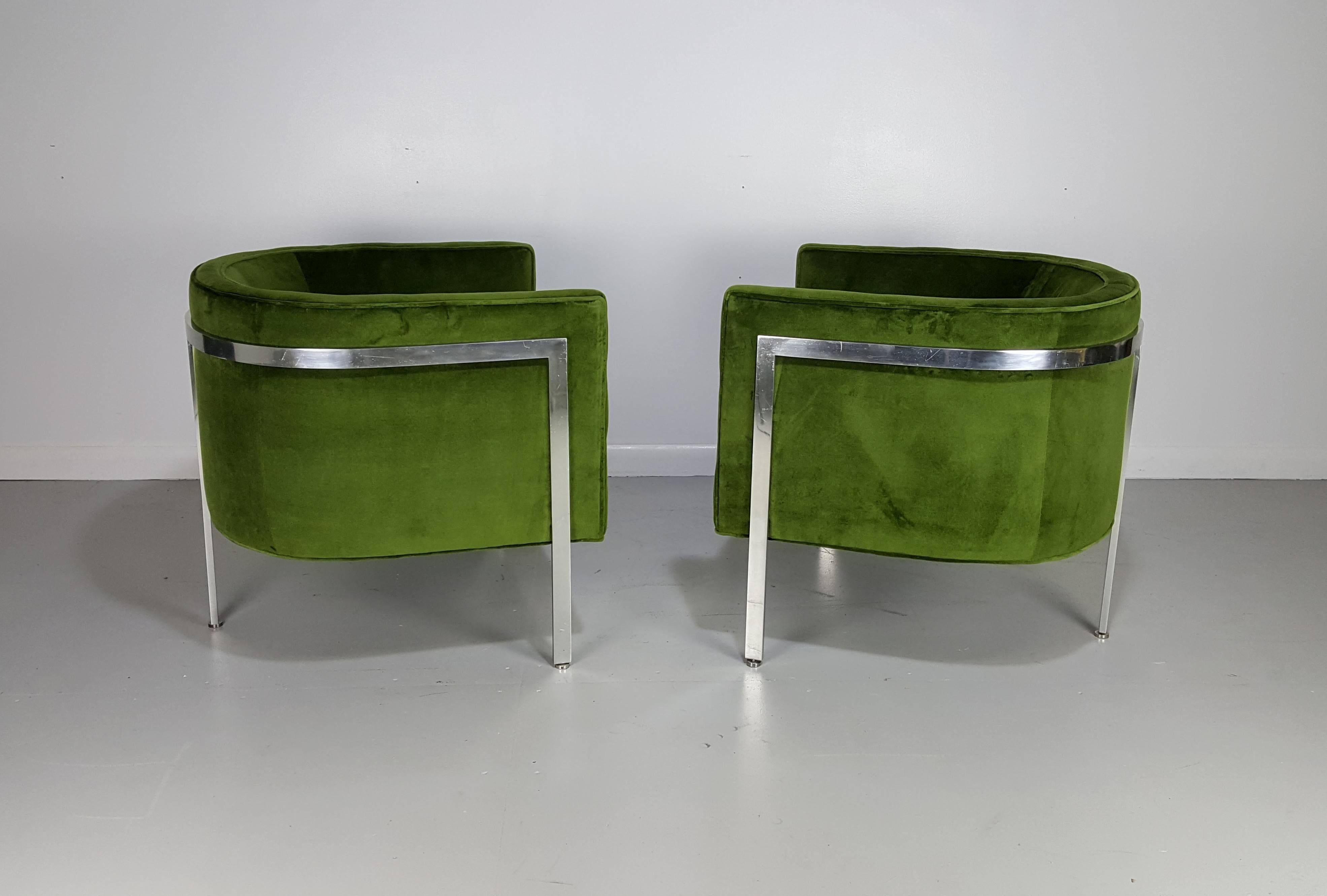 American Chrome and Velvet Lounge Chairs by Harvey Probber, 1960s