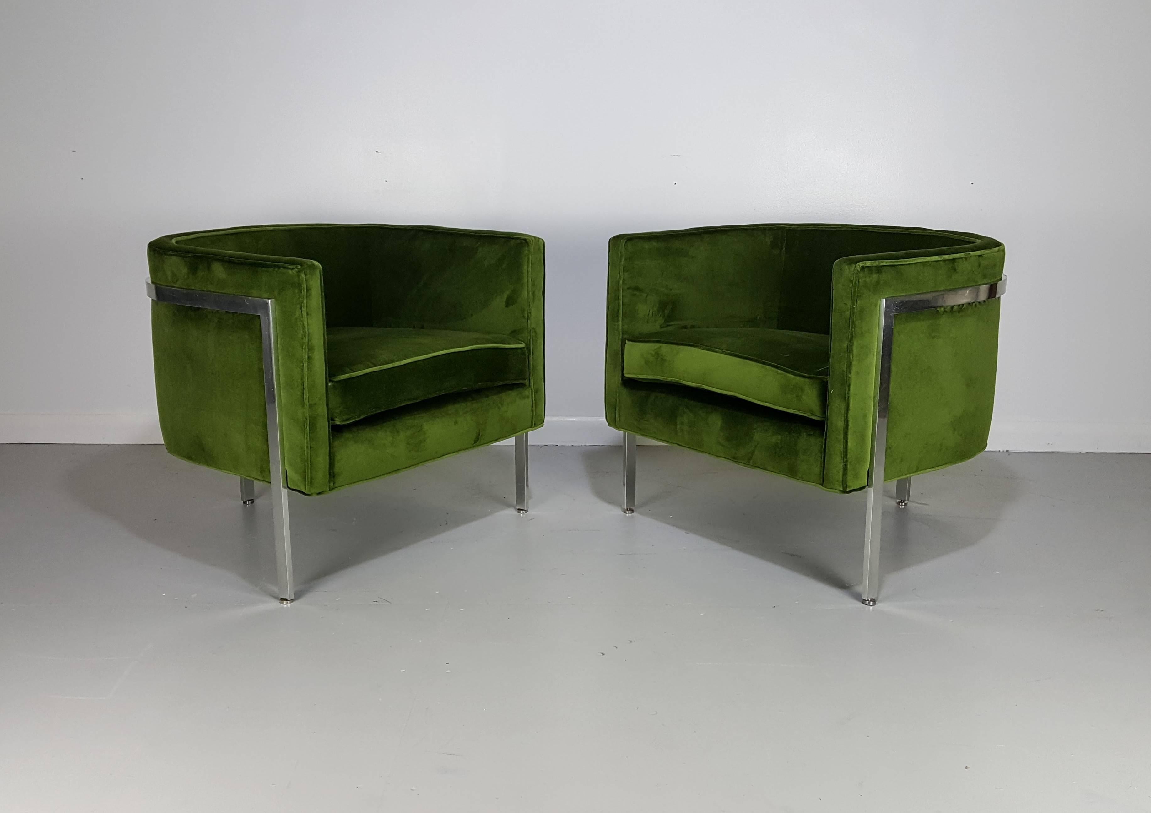 Mid-Century Modern Chrome and Velvet Lounge Chairs by Harvey Probber, 1960s