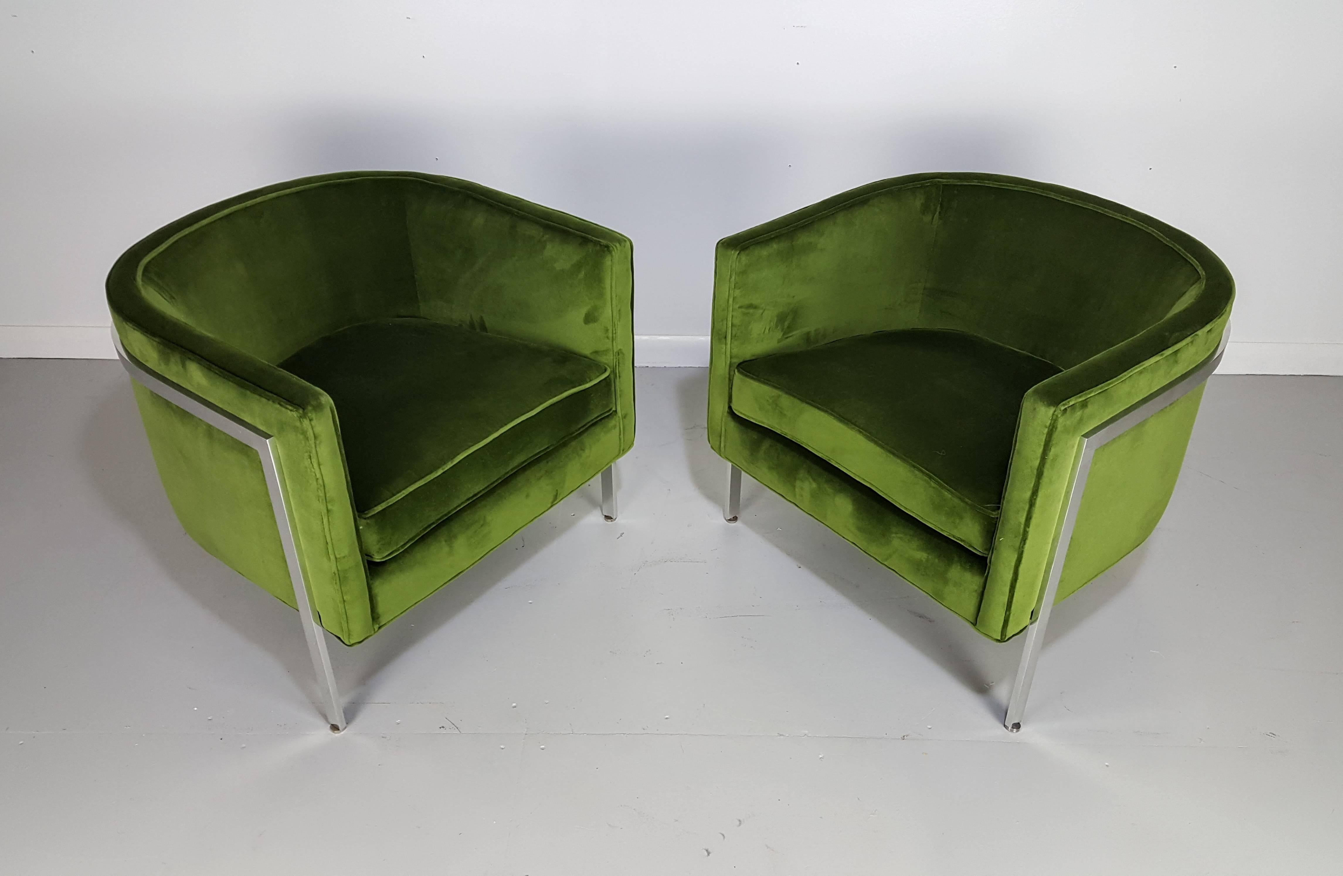 Mid-20th Century Chrome and Velvet Lounge Chairs by Harvey Probber, 1960s