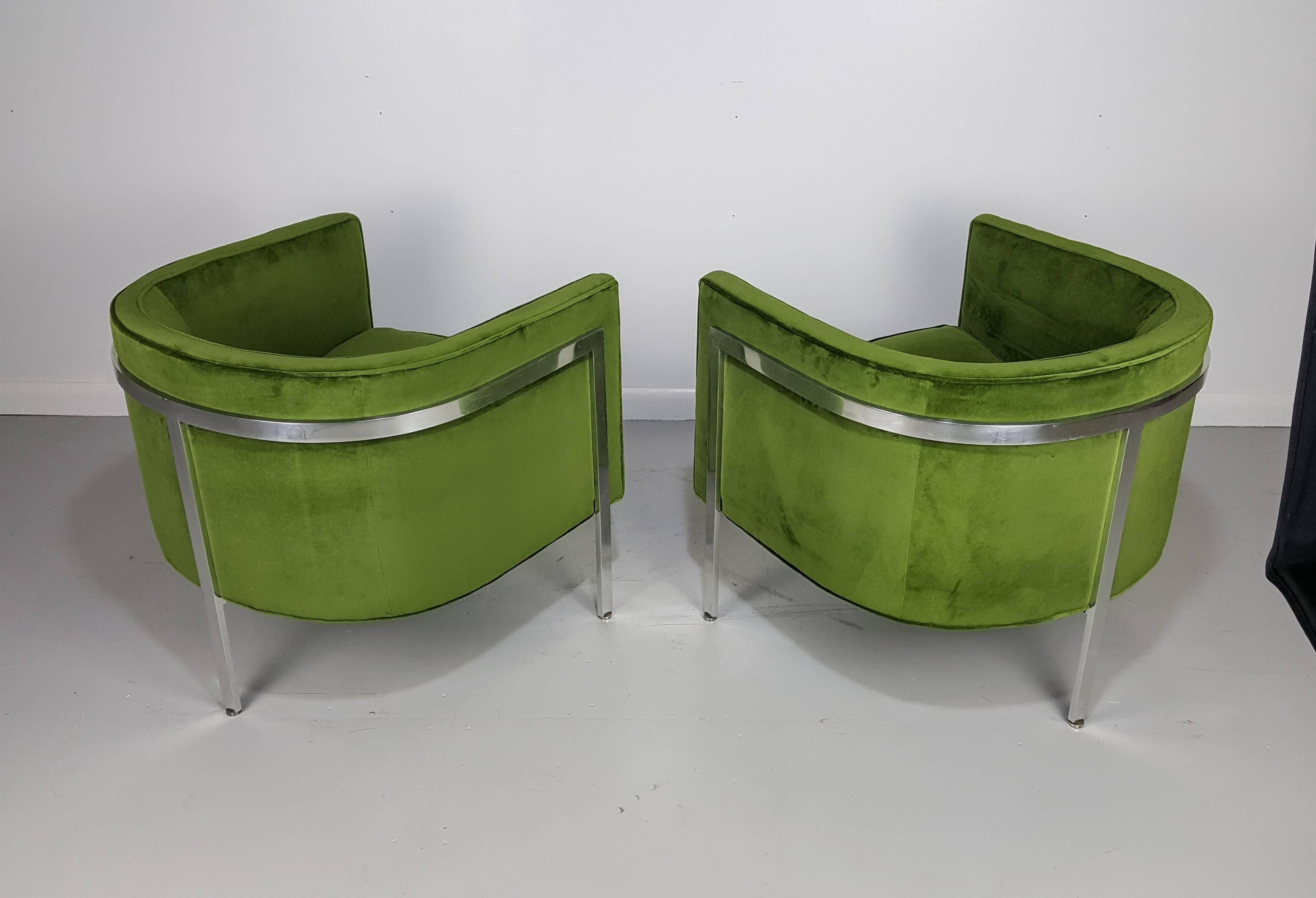 Chrome and Velvet Lounge Chairs by Harvey Probber, 1960s In Excellent Condition In New York, NY