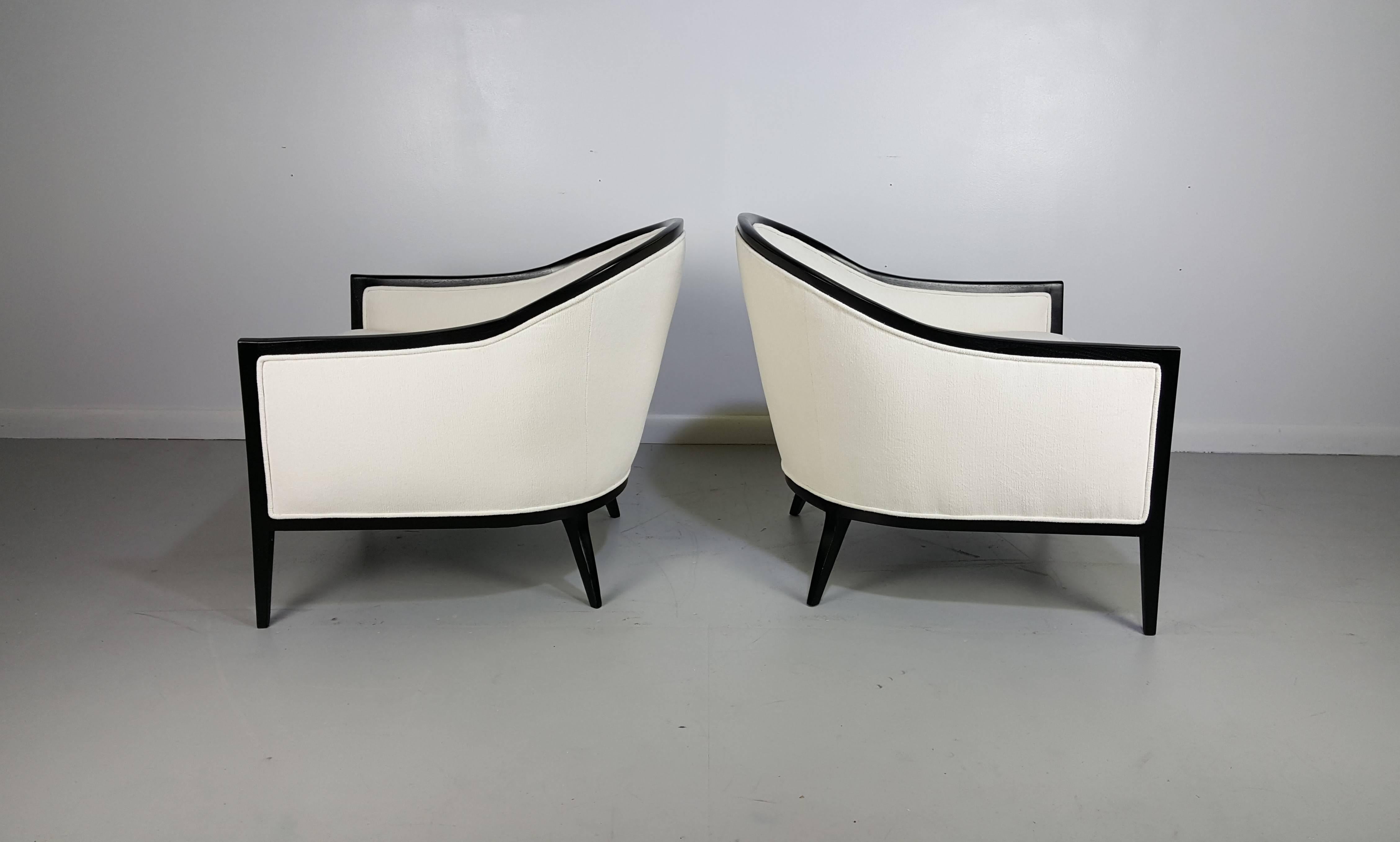 Elegant ebonized Harvey Probber lounge chairs, 1960s.

See this item in our private NYC showroom! Refine Limited is located in the heart of Chelsea at the history Starrett-LeHigh Building, 601 West 26th Street, Suite M258. Please call us to