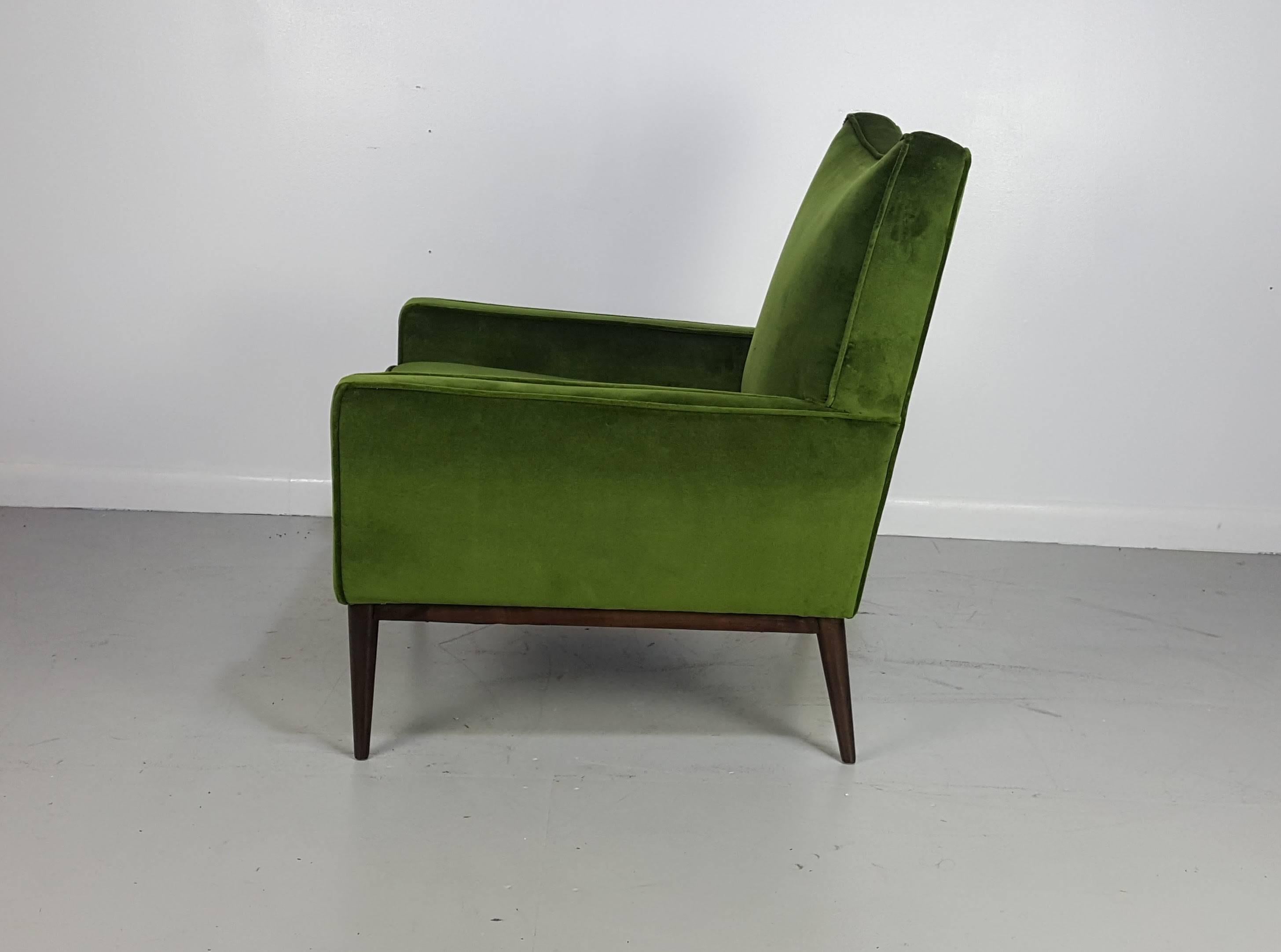 Lounge chair by Paul McCobb in lush green velvet, 1950s.

See this item in our private NYC showroom! Refine Limited is located in the heart of Chelsea at the history Starrett-LeHigh Building, 601 West 26th Street, Suite M258. Please call us to