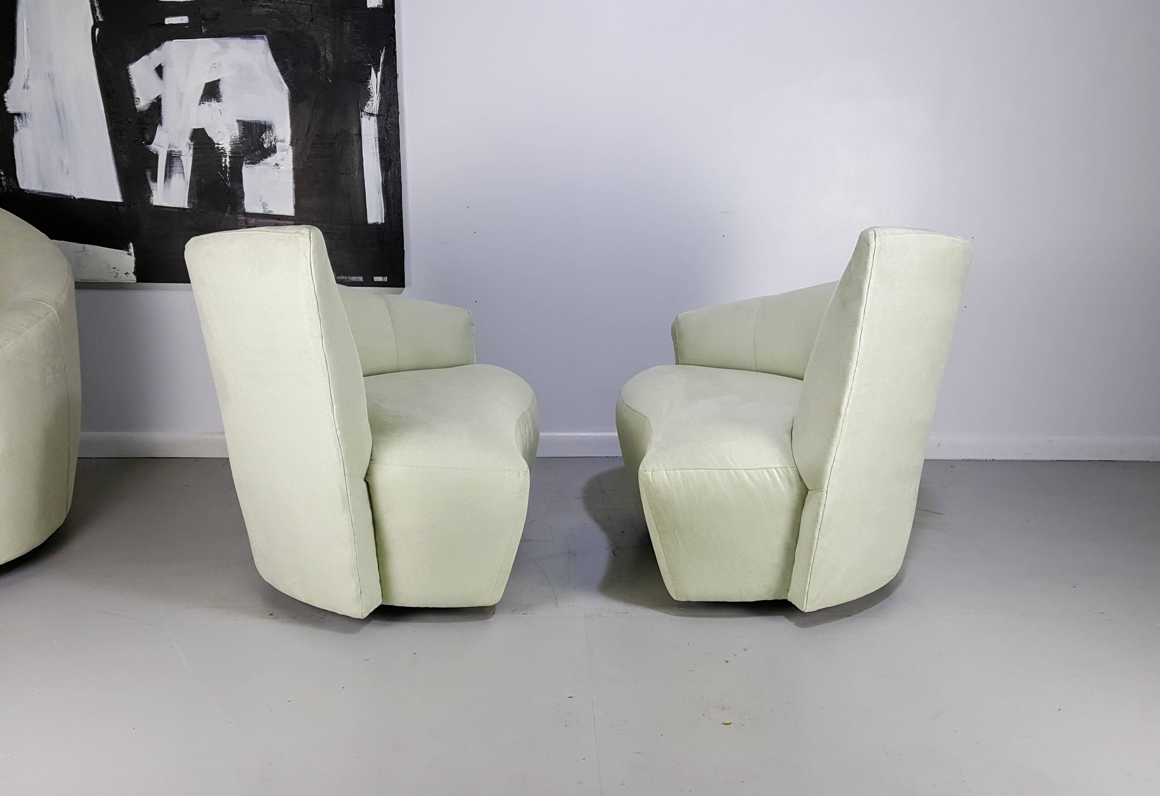 American Sculptural Bilbao Lounge Chairs by Vladimir Kagan in Ultra Suede, 1970s