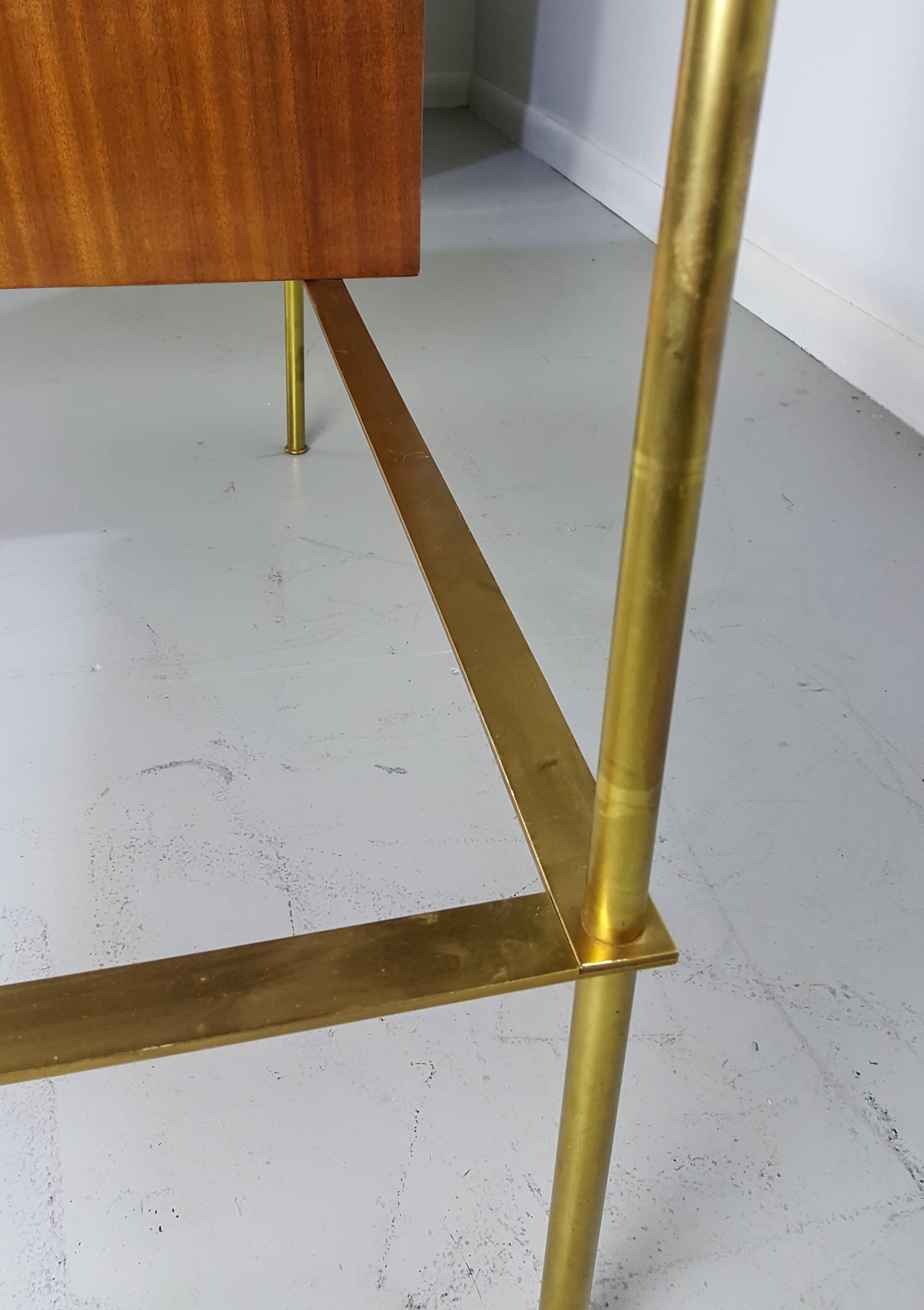 Rare Brass and Mahogany Writing Desk by Harvey Probber, 1960s In Excellent Condition In New York, NY