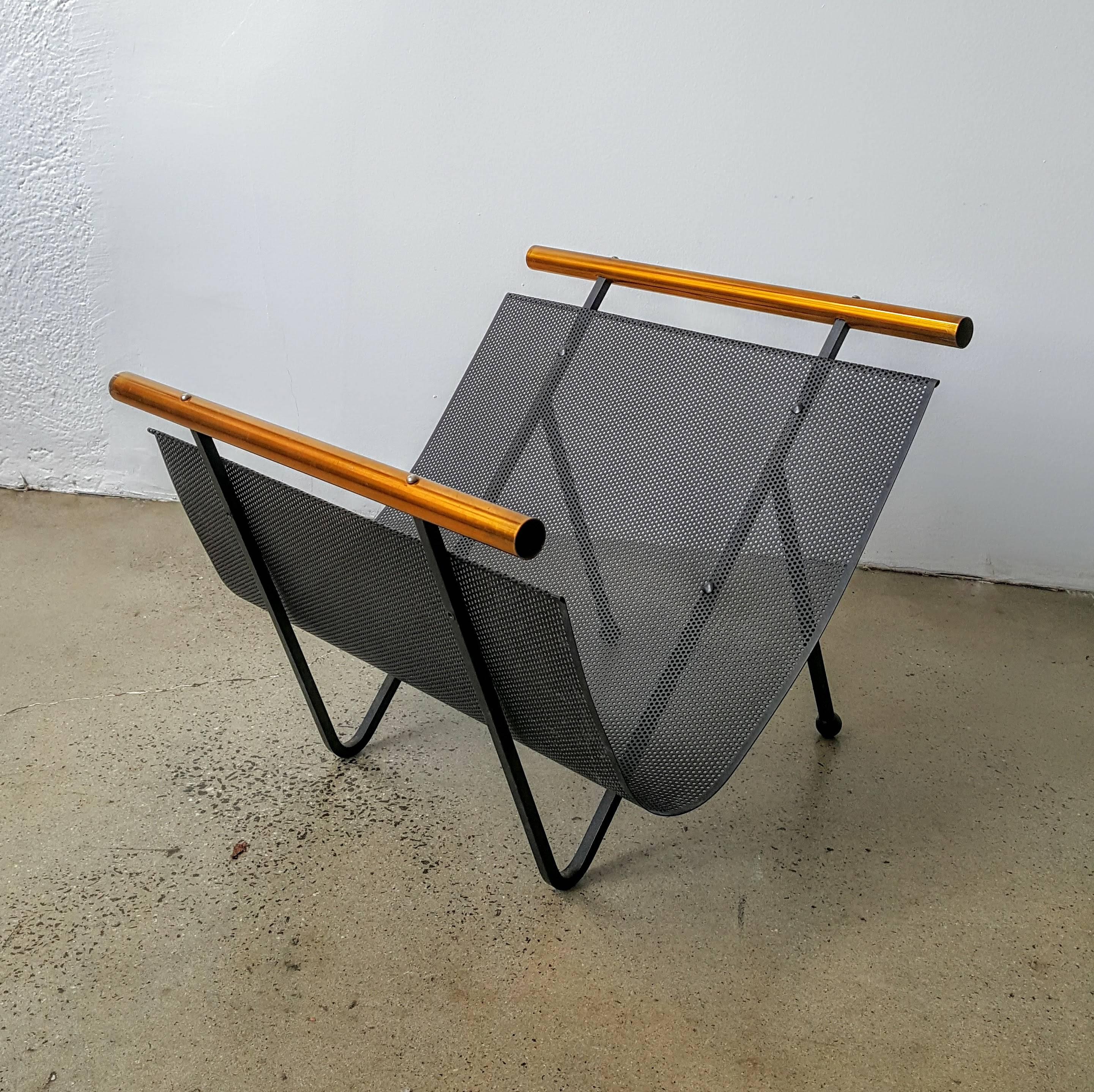 American Modernist Magazine Rack in Wrought Iron and Brass by Smith Tepper Sundberg, 1950