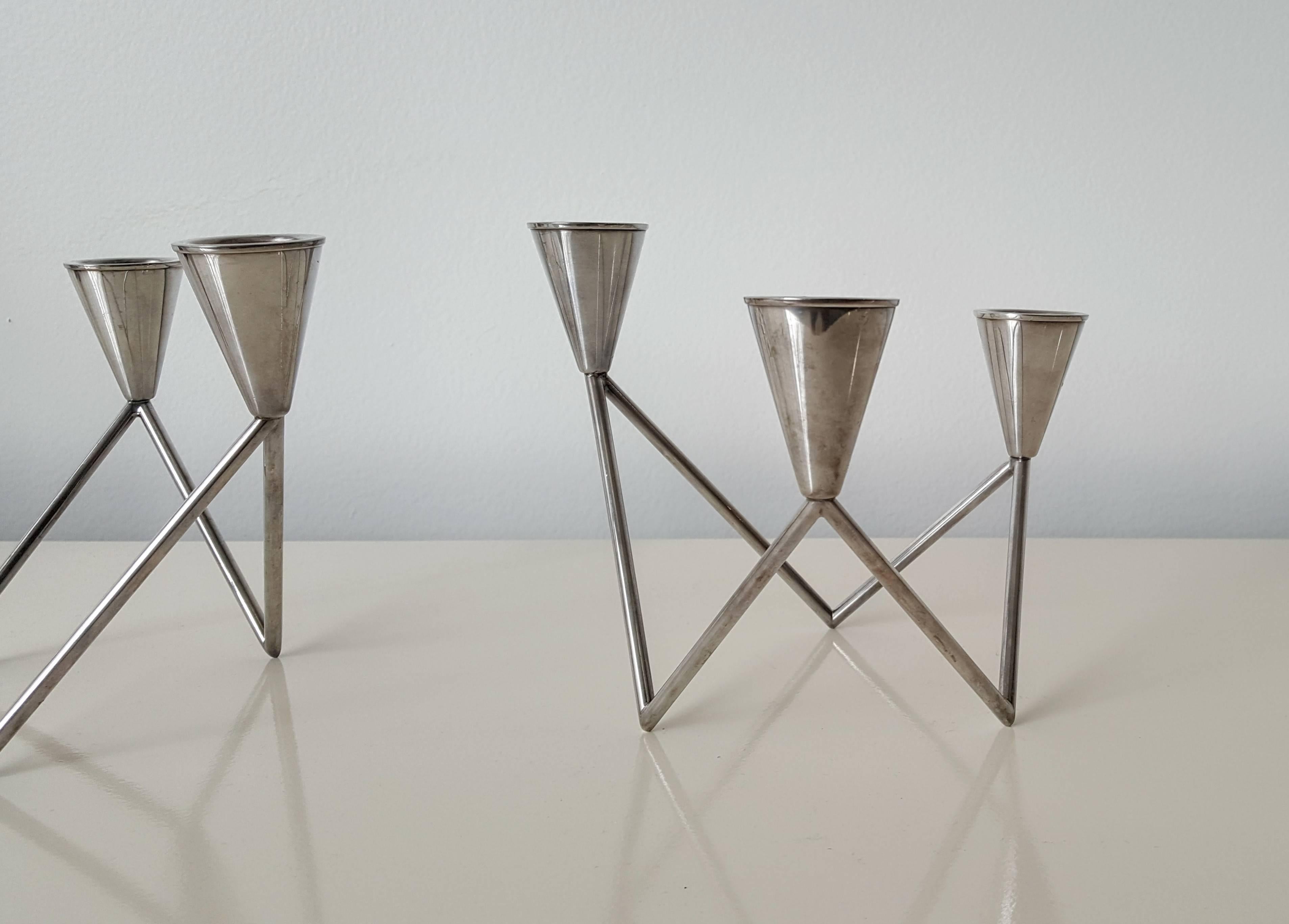 Sculptural candelabra in silver plate by Georg Jensen, Denmark, 1980s. Excellent vintage condition with normal wear.