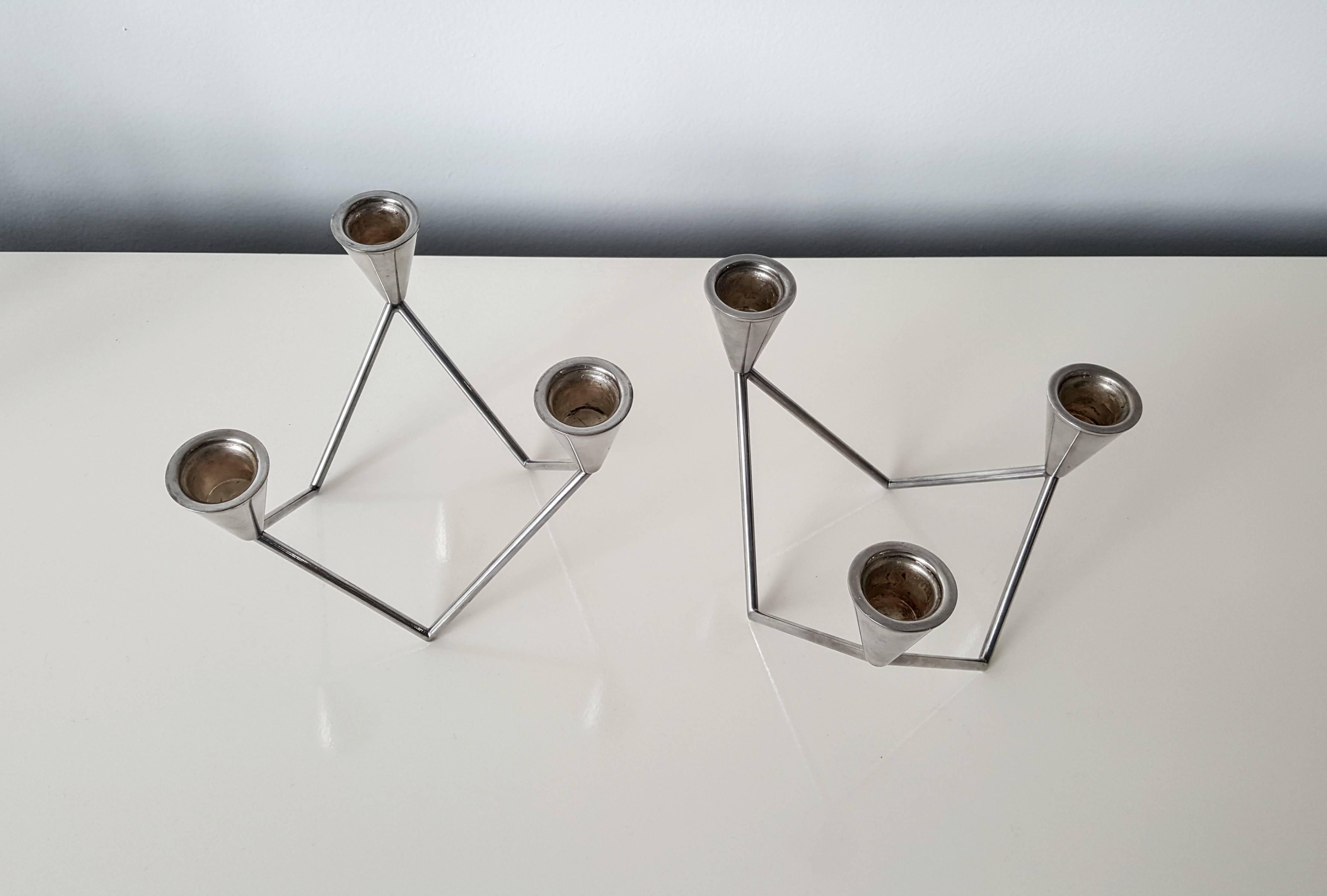 Sculptural Candelabra in Silver Plate by Georg Jensen, Denmark, 1980s In Excellent Condition In New York, NY