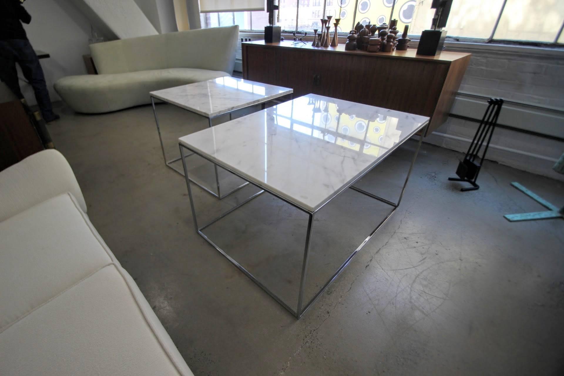 Very large Milo Baughman thin line tables for Thayer Coggin, 1970s.

Smaller table: 30