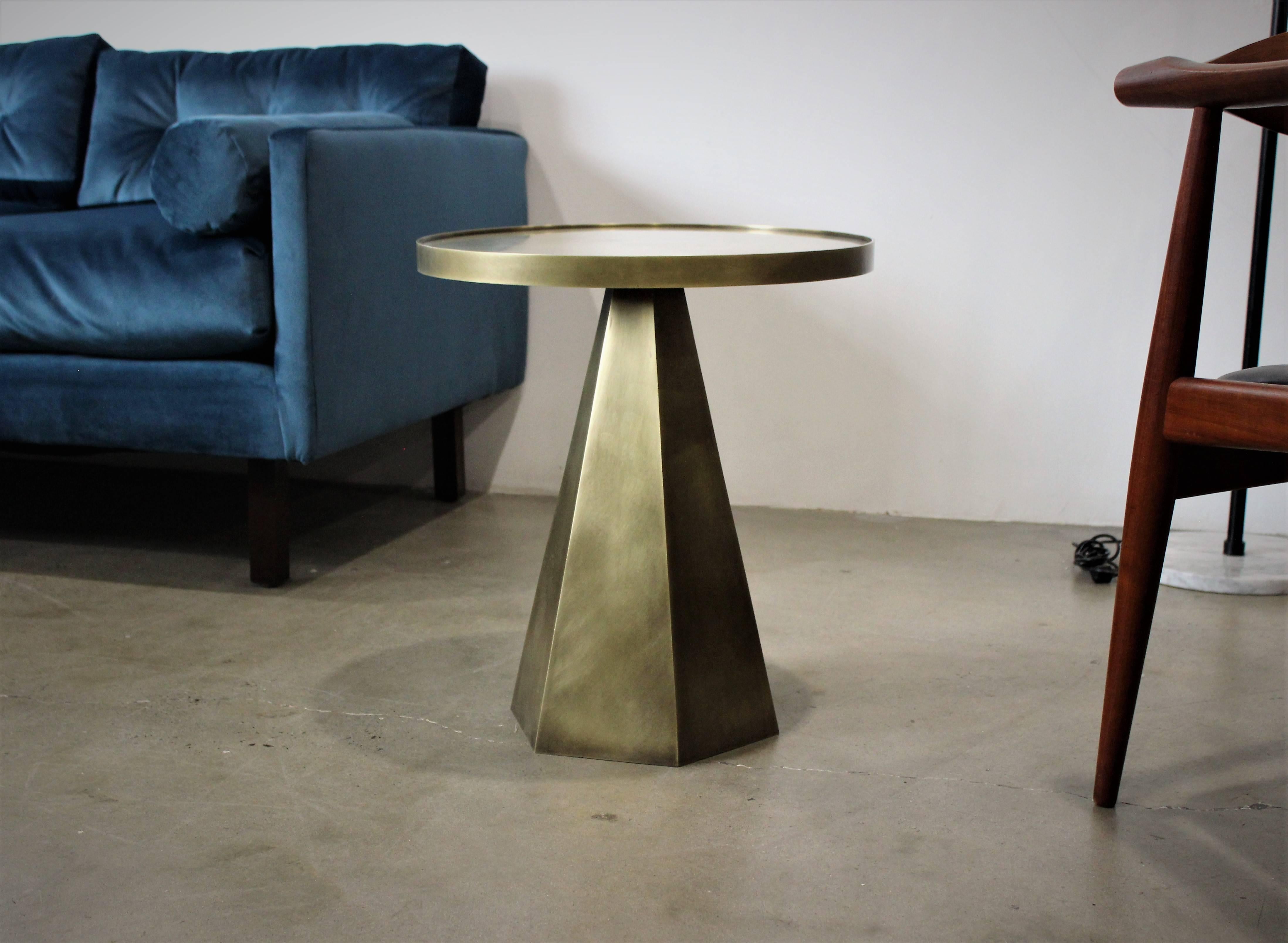 Sculptural Hand-Forged Hexagonal Side Table in Solid Patinated Brass 1