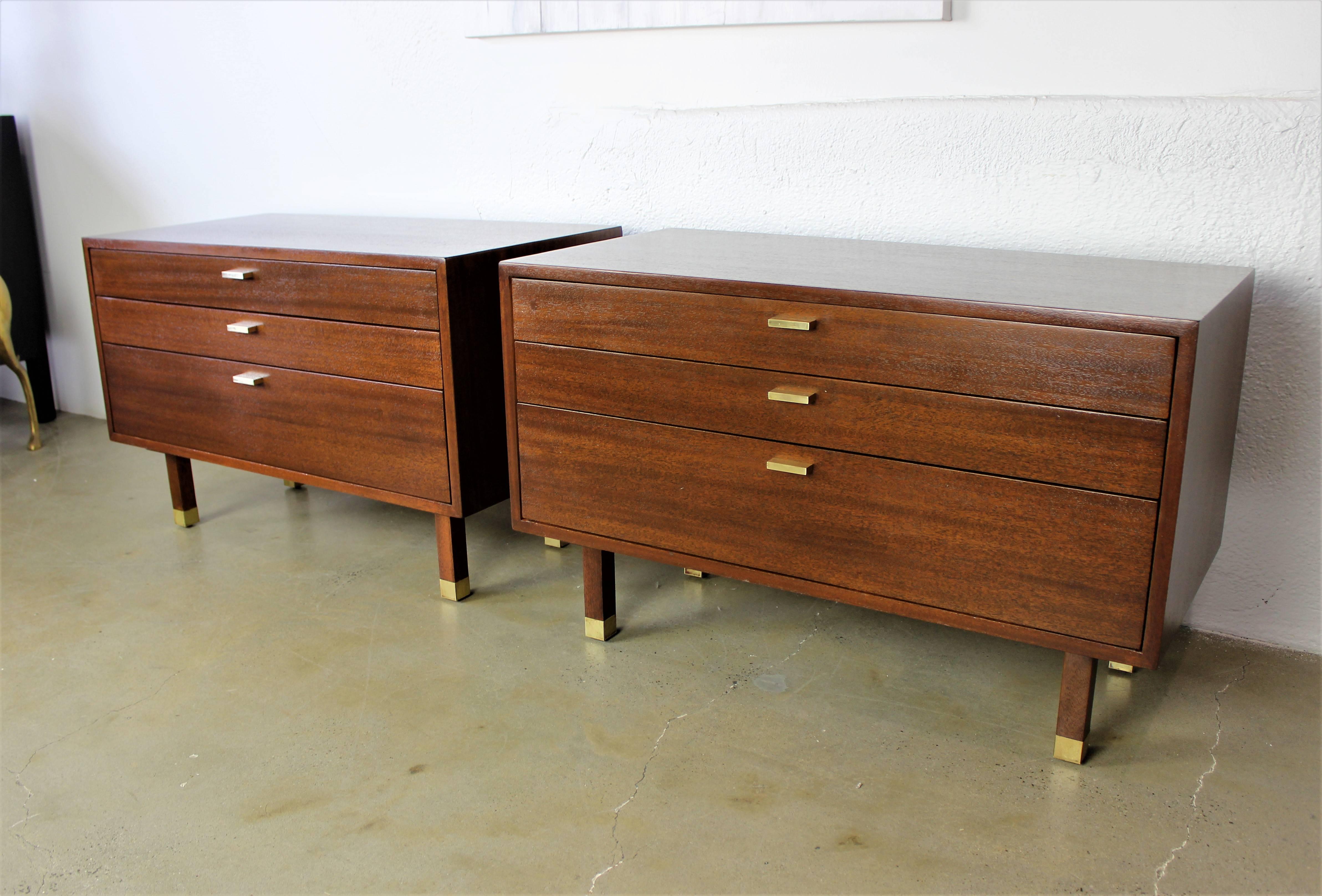 Large Mahogany Harvey Probber Nightstands with Brass Detail, 1960s 3