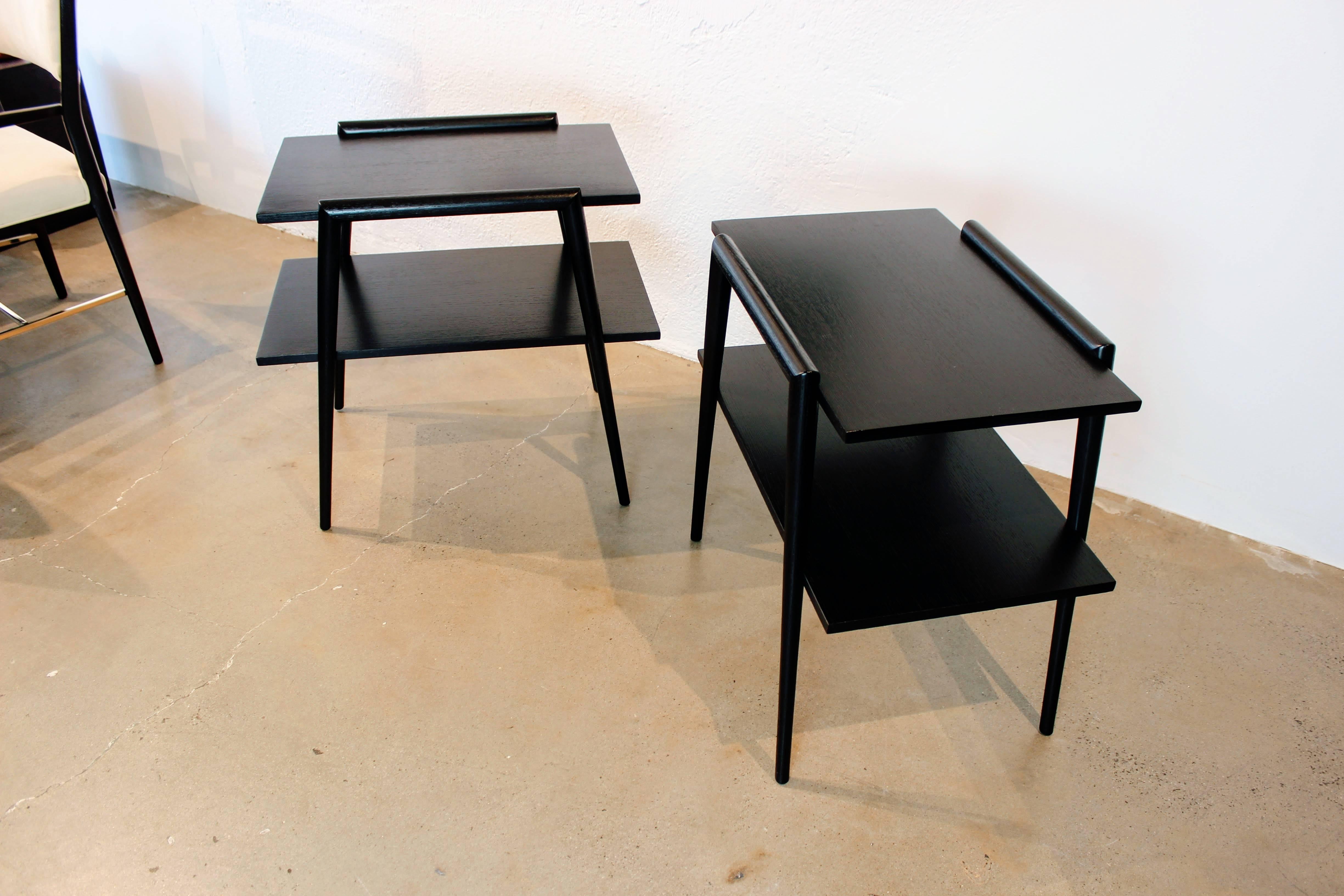 Mid-Century Modern Sculptural End Tables in Ebonized Mahogany