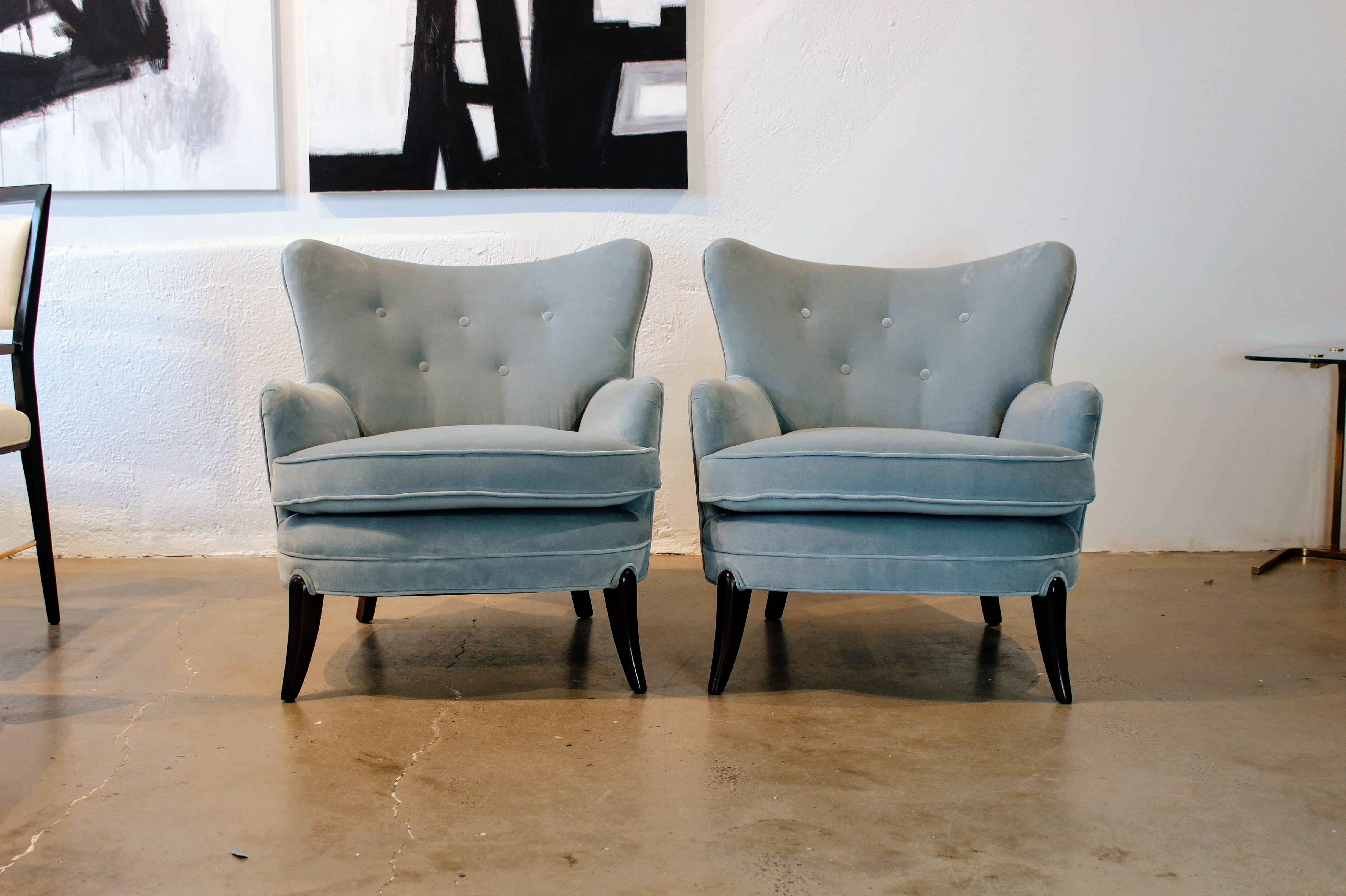 Danish Wicked Wing Back Lounge Chairs in the Style of Frits Henningsen, 1950s