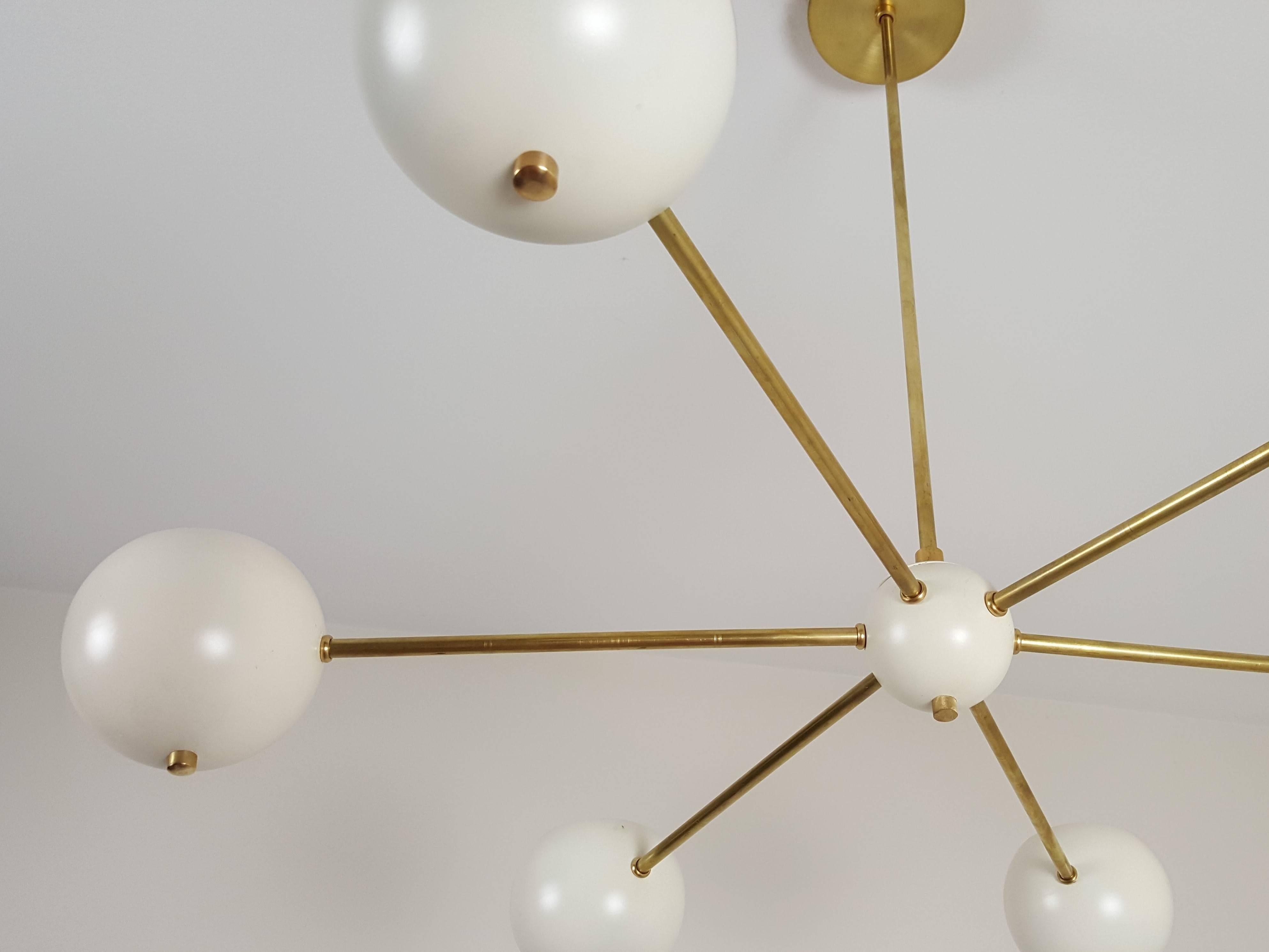 Mid-Century Modern ASTER Brass and Enamel Chandelier by Blueprint Lighting, 2017 For Sale