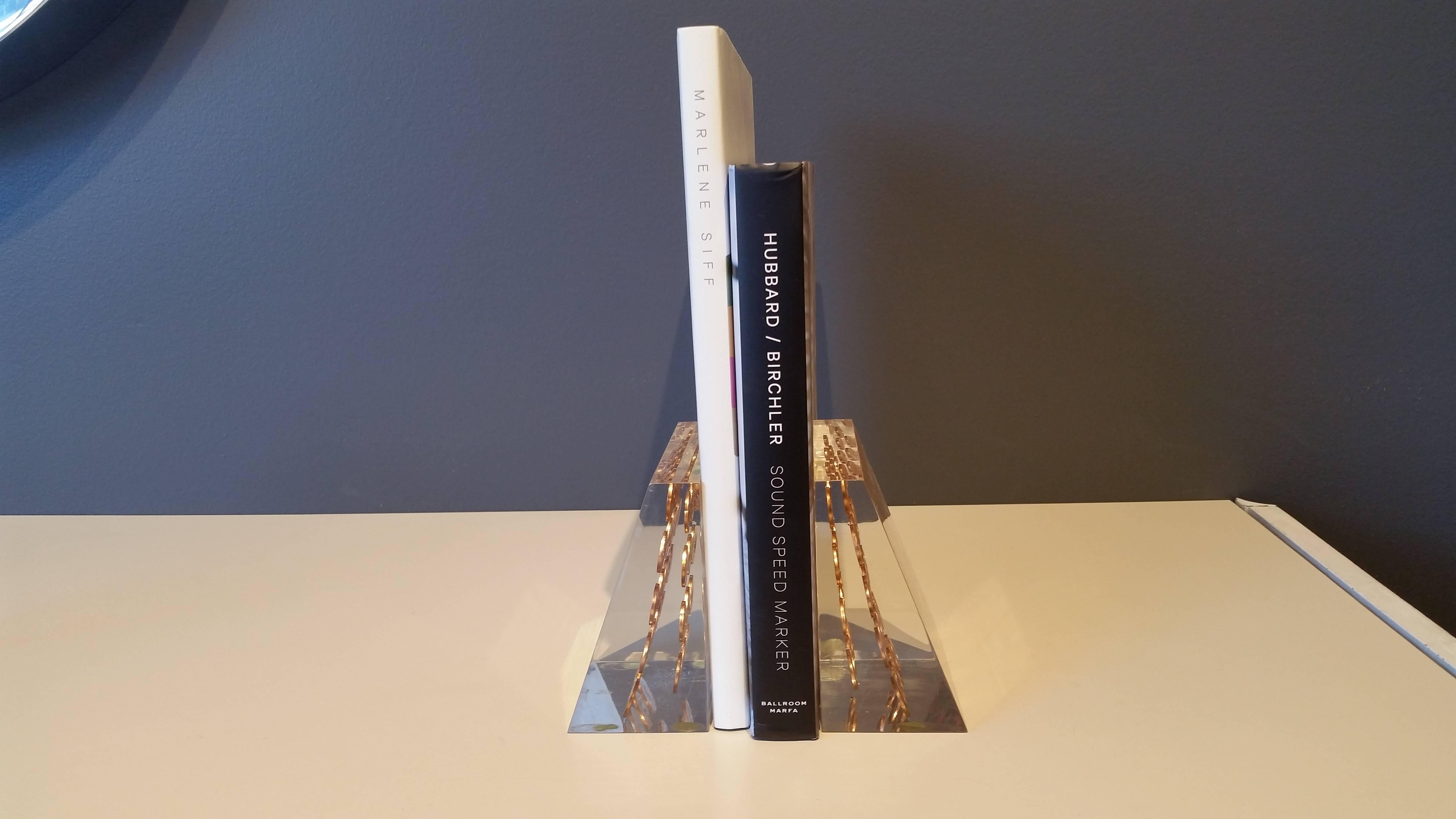 Mid-20th Century Glam Midcentury Lucite Bookends with Embedded, 1968 Pennies