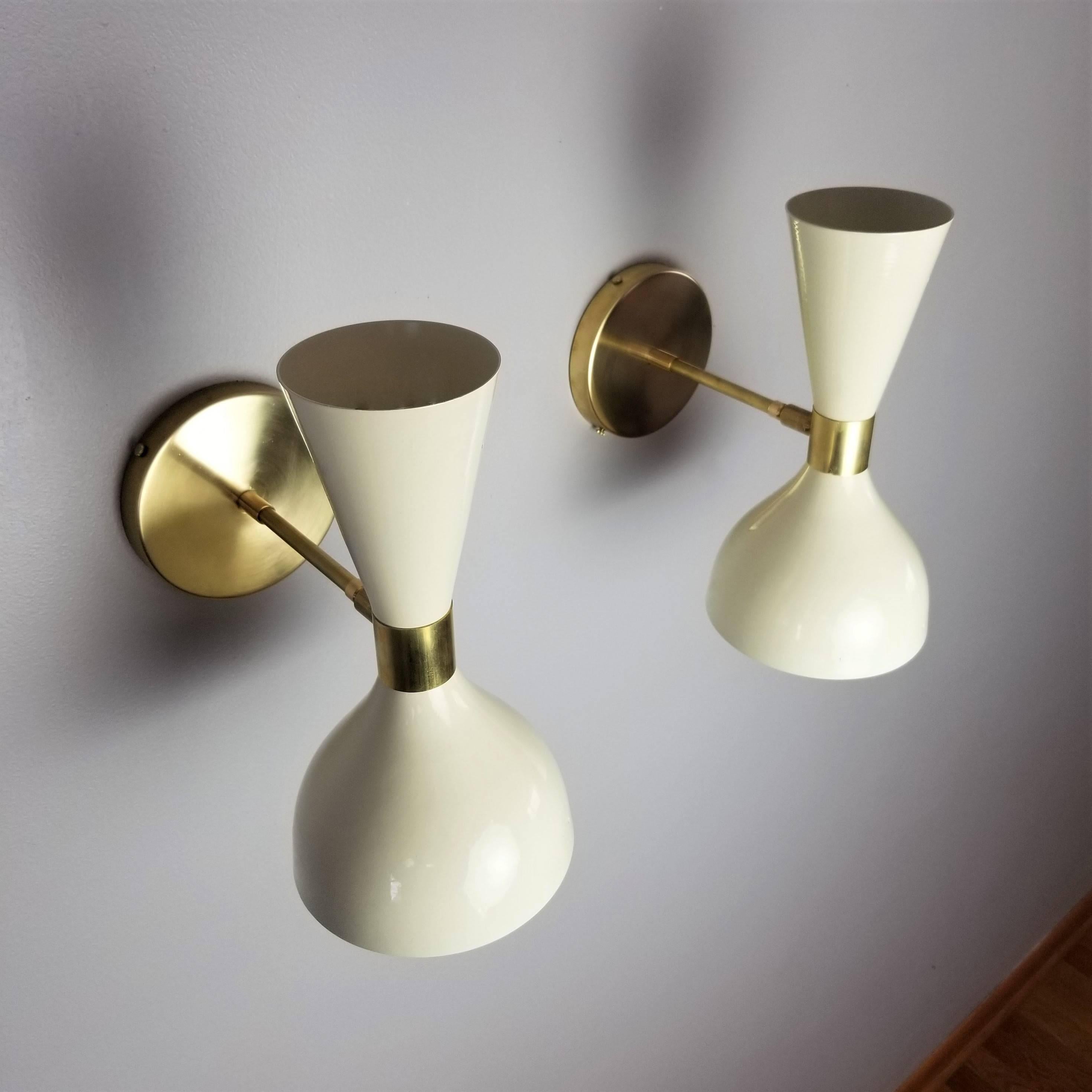 Mid-Century Modern Italian Brass + White Enamel 'Ludo' Wall Sconce by Blueprint Lighting NYC