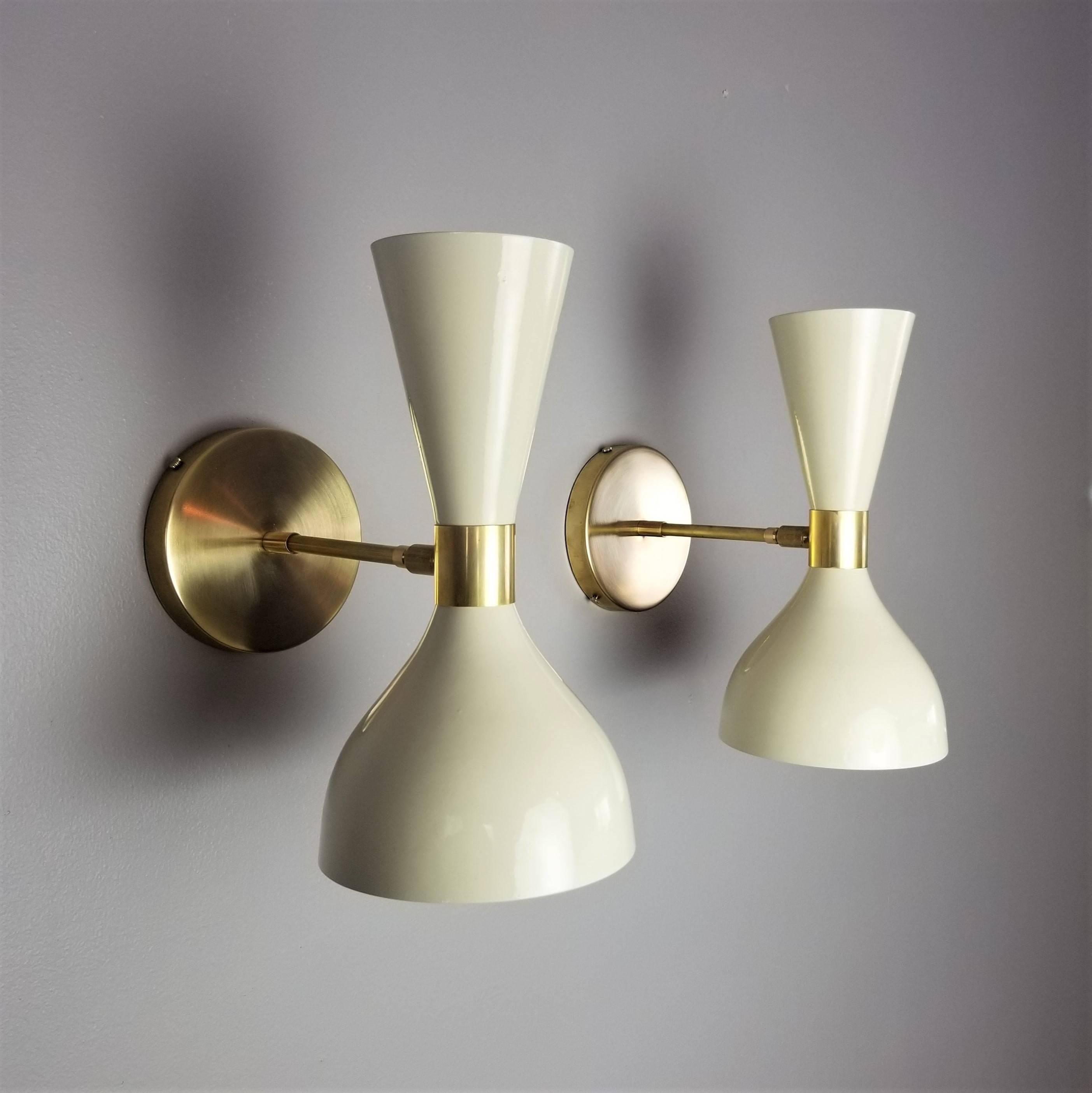 Spun Italian Brass + White Enamel 'Ludo' Wall Sconce by Blueprint Lighting NYC