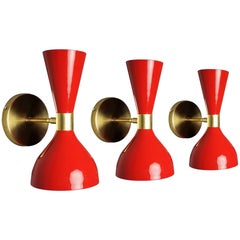 Modern Brass + Red Enamel Ludo Wall Sconce or Lamp by Blueprint Lighting NYC