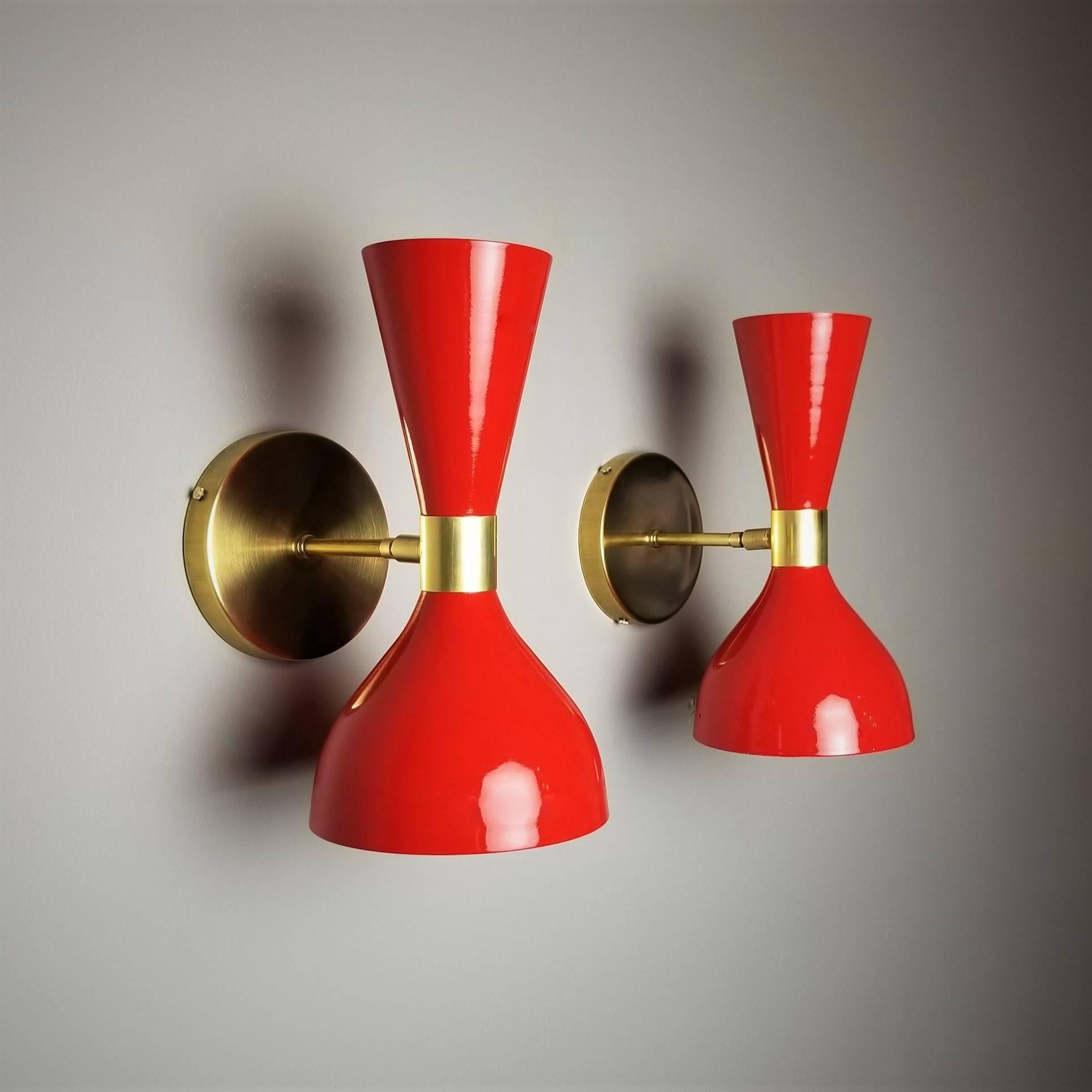 Mid-Century Modern Modern Brass + Red Enamel Ludo Wall Sconce or Lamp by Blueprint Lighting NYC