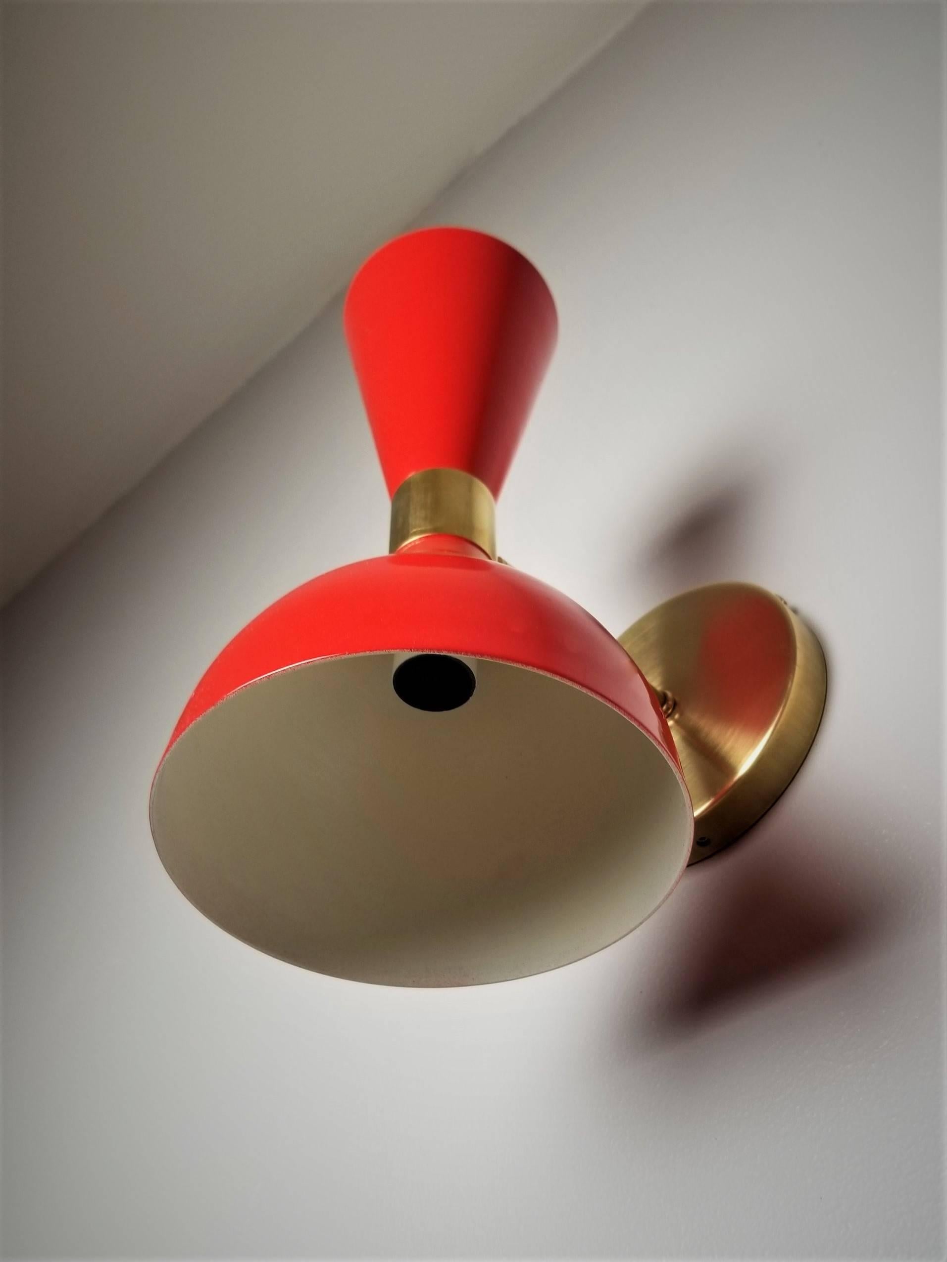 American Modern Brass + Red Enamel Ludo Wall Sconce or Lamp by Blueprint Lighting NYC