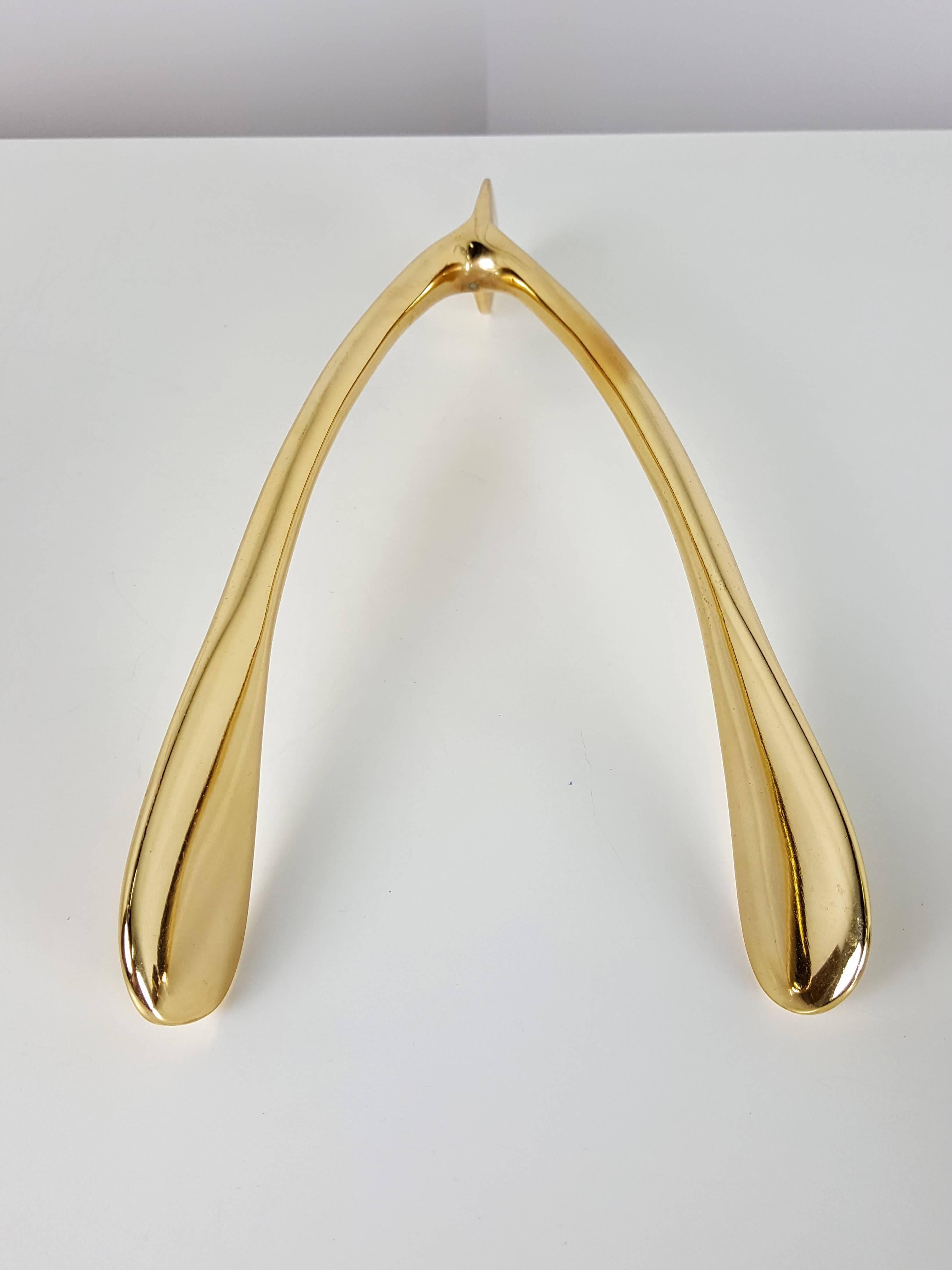 Massive Anatomical Polished Brass Wishbone Objet or Paperweight In Excellent Condition In New York, NY