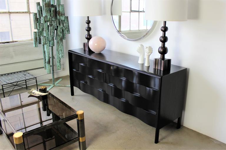 Mid-Century Modern Ebonized Chest of Drawers with Undulating Front by Edmond Spence, Sweden 1950s