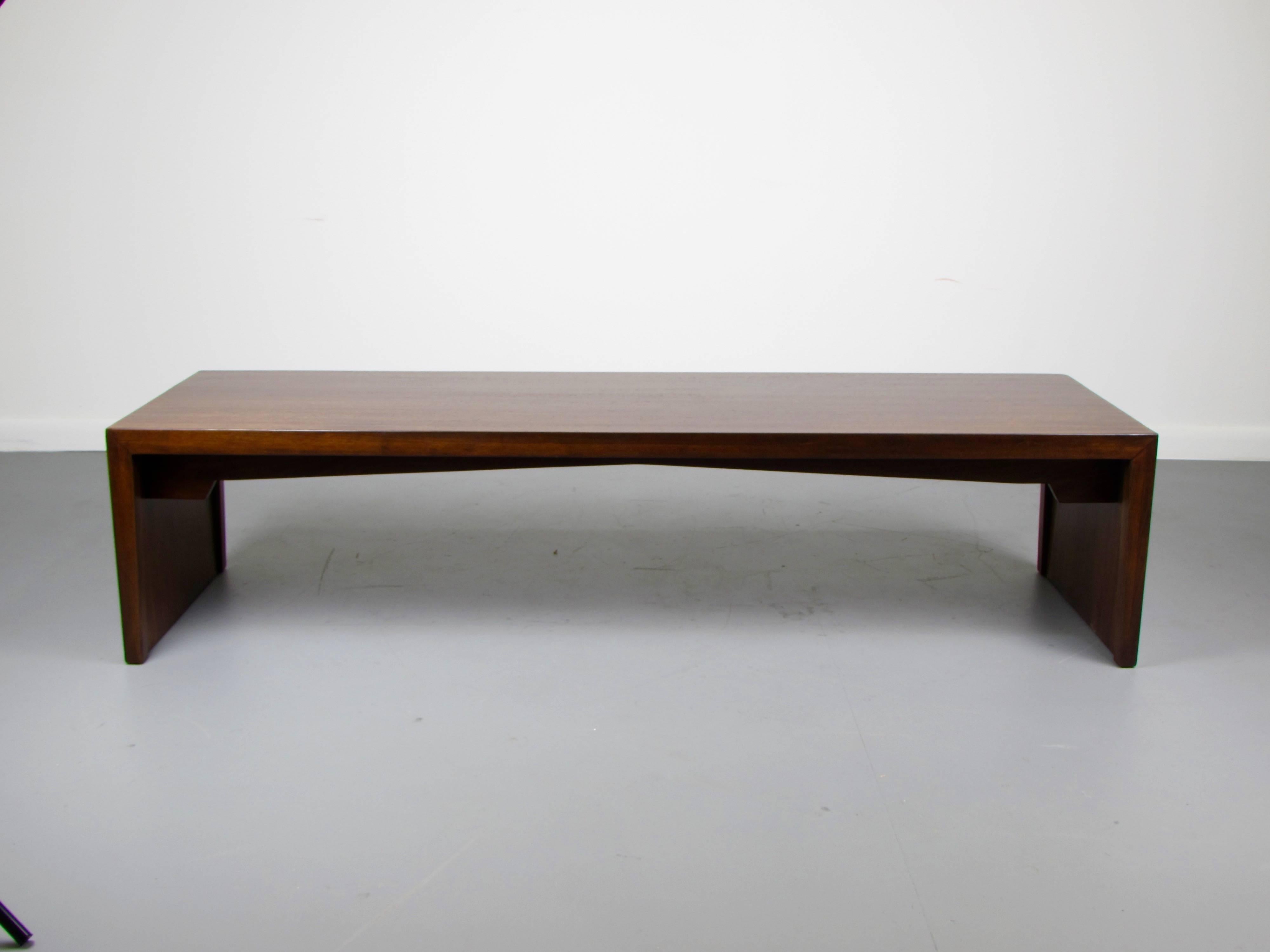 Handsome mahogany bench or coffee table from Milo Baughman's 