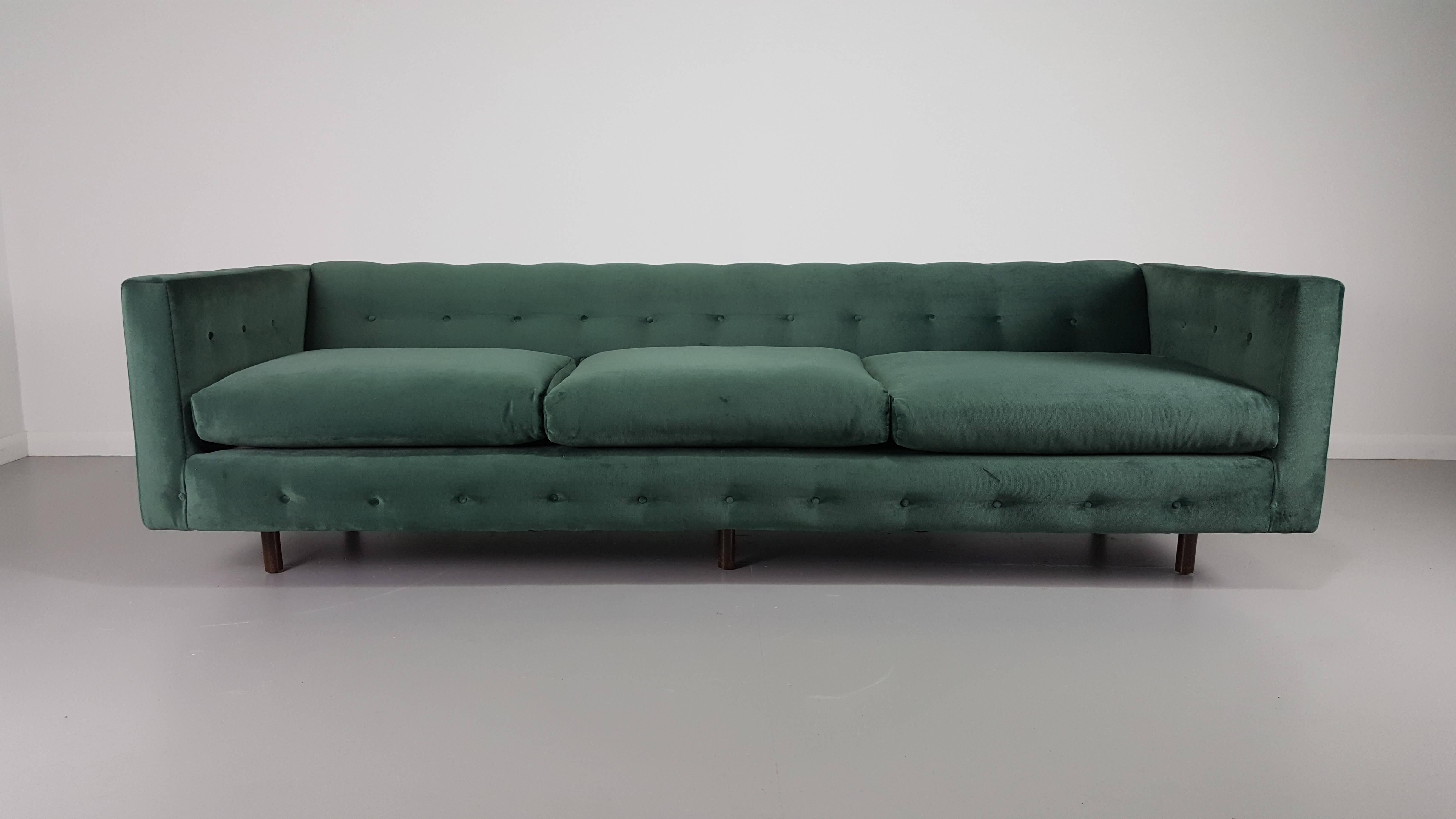 American Tuxedo Sofa in Velvet with Button Detail by Harvey Probber, 1960s