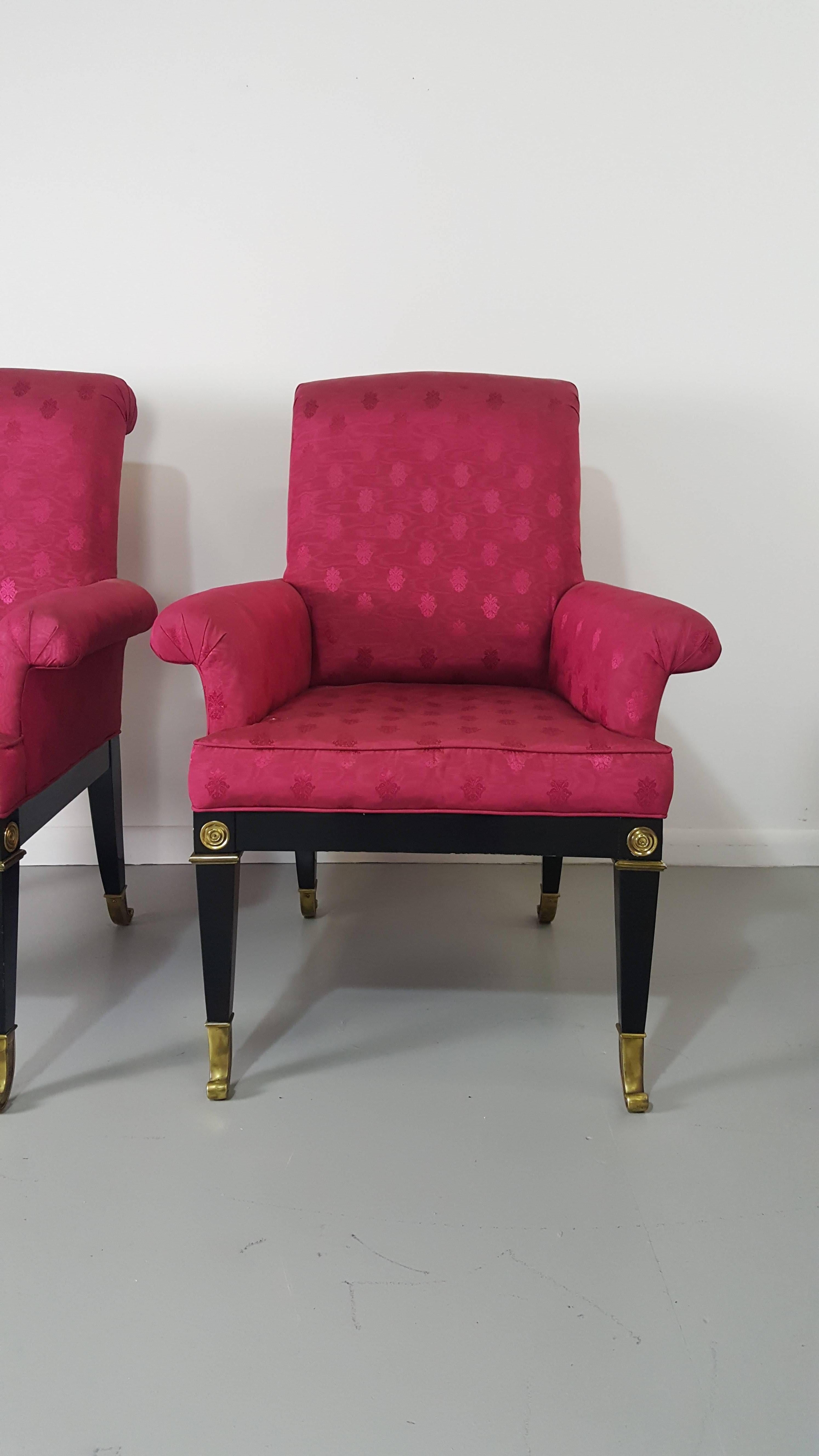 Incredible Neoclassical Lacquer and Brass Dining Chairs by Mastercraft, 1970s 1