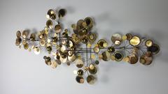 Massive Raindrop Wall Sculpture with Brass Discs and Orbs by Curtis Jere