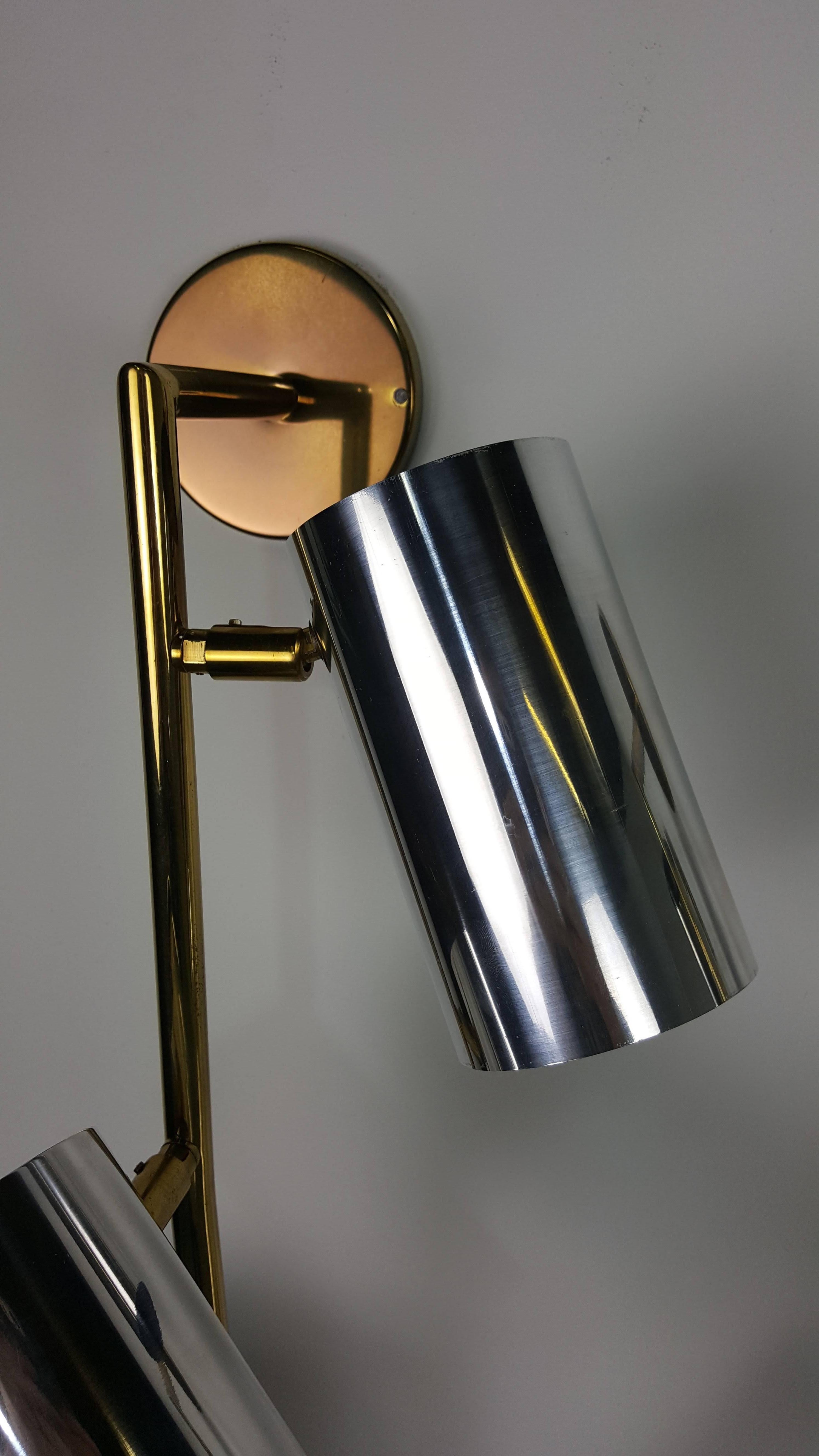 Massive Brass and Chrome Architectural Wall Sconces by Koch and Lowy 1