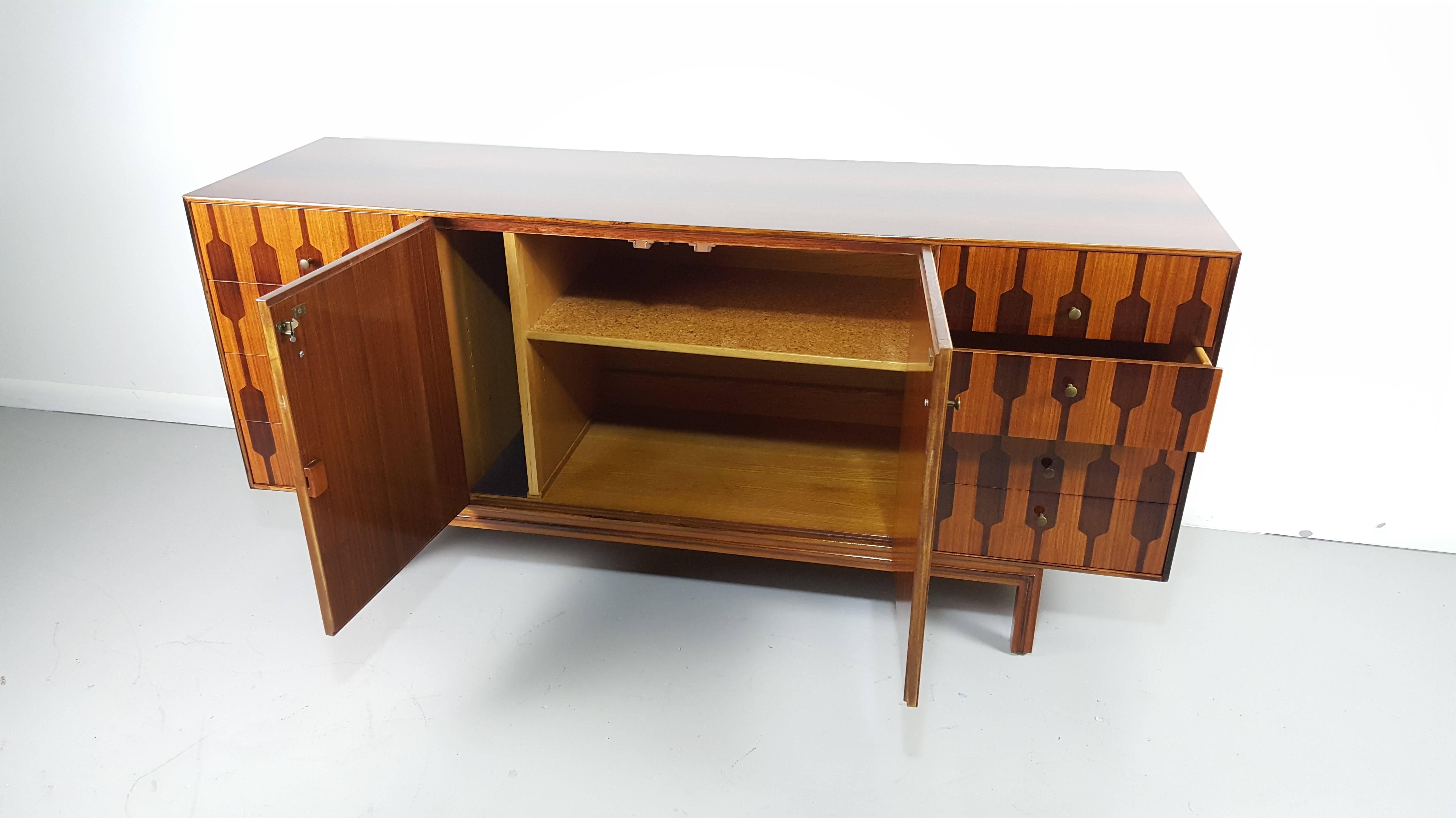 American Amazing Inlayed Graphic Rosewood and Teak Chest by Romweber, 1950s