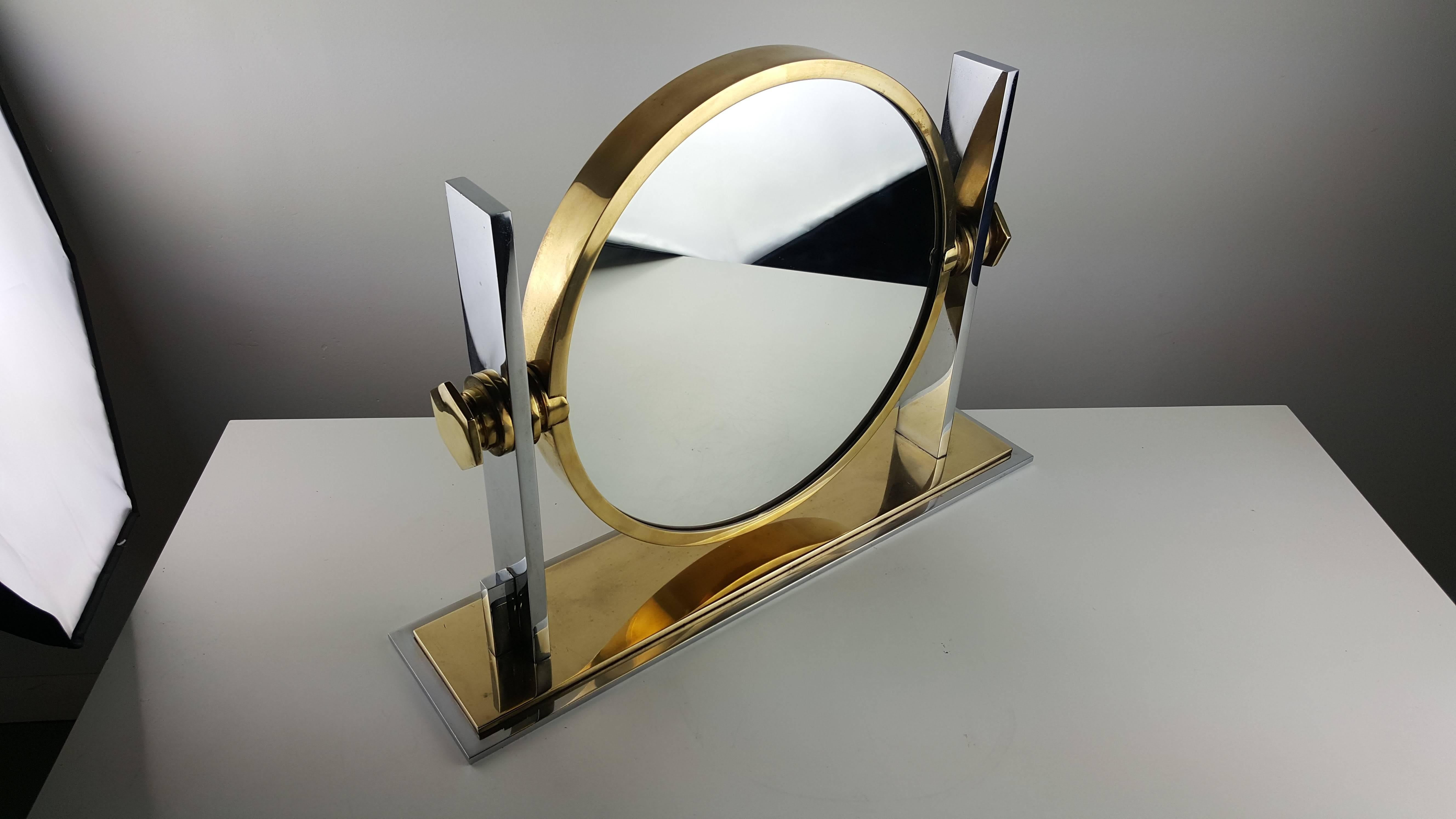 American Gorgeous Two-Sided Vanity Mirror in Chrome and Brass by Karl Springer, 1970s