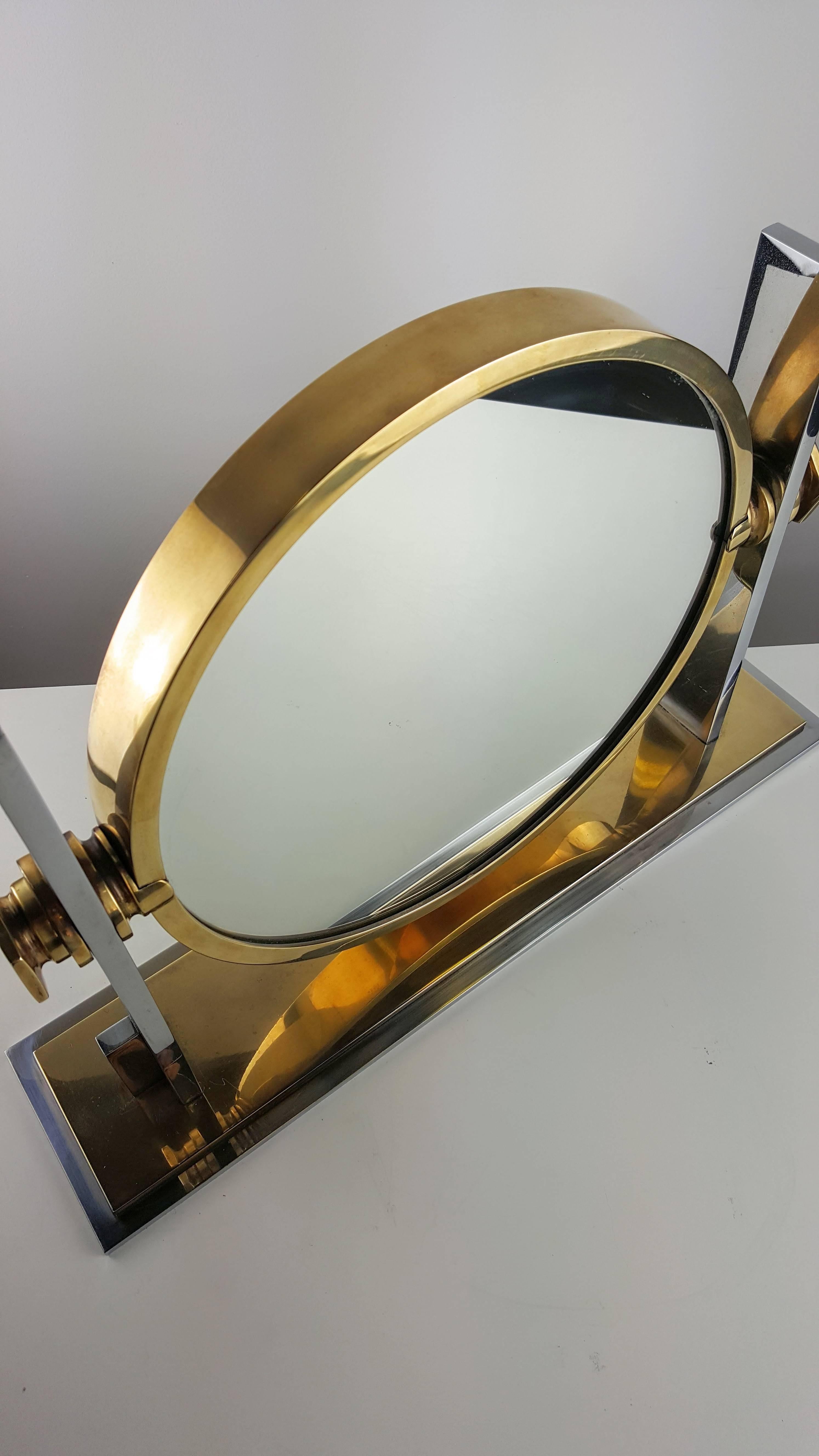Gorgeous Two-Sided Vanity Mirror in Chrome and Brass by Karl Springer, 1970s 1