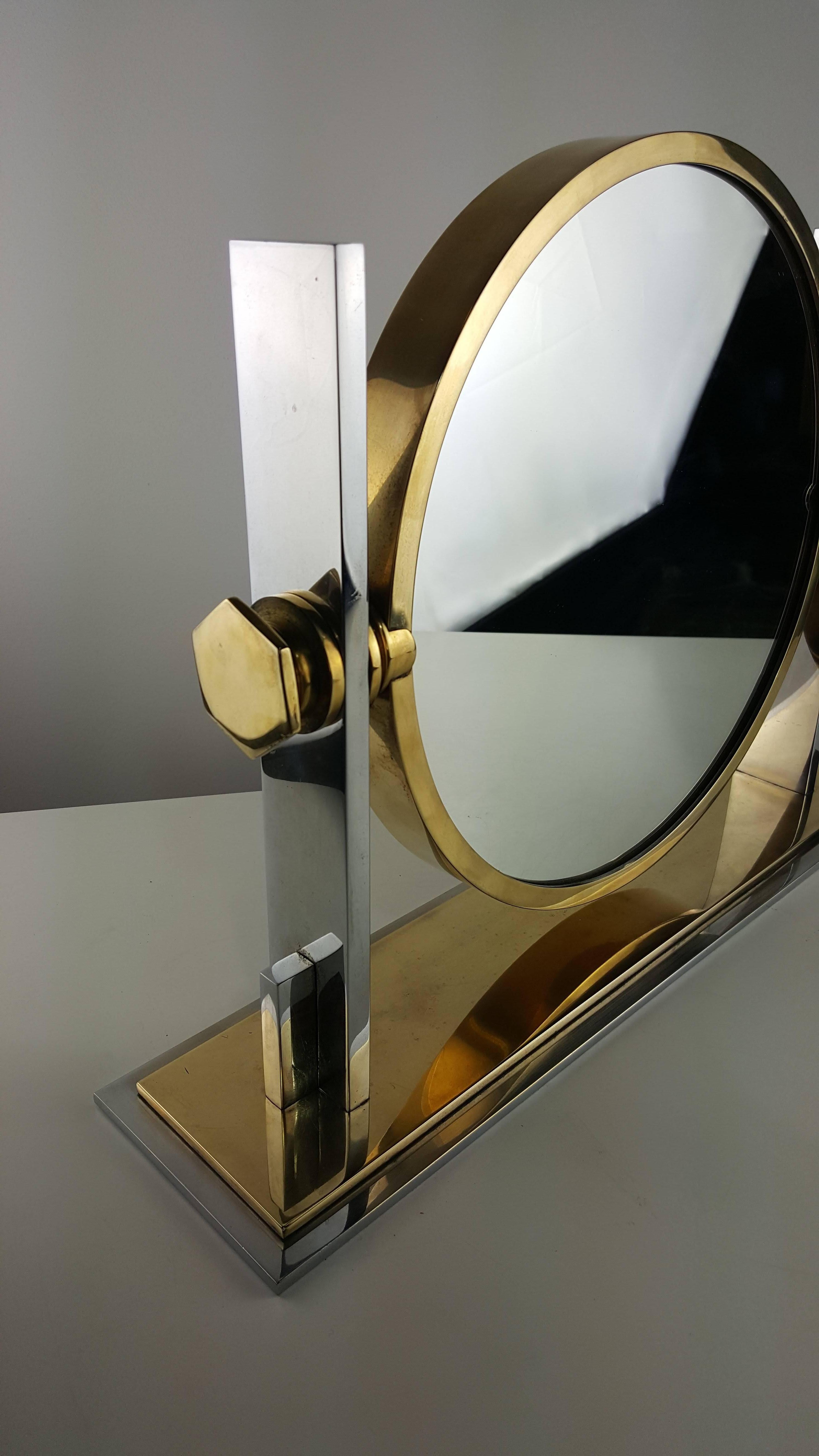 Late 20th Century Gorgeous Two-Sided Vanity Mirror in Chrome and Brass by Karl Springer, 1970s