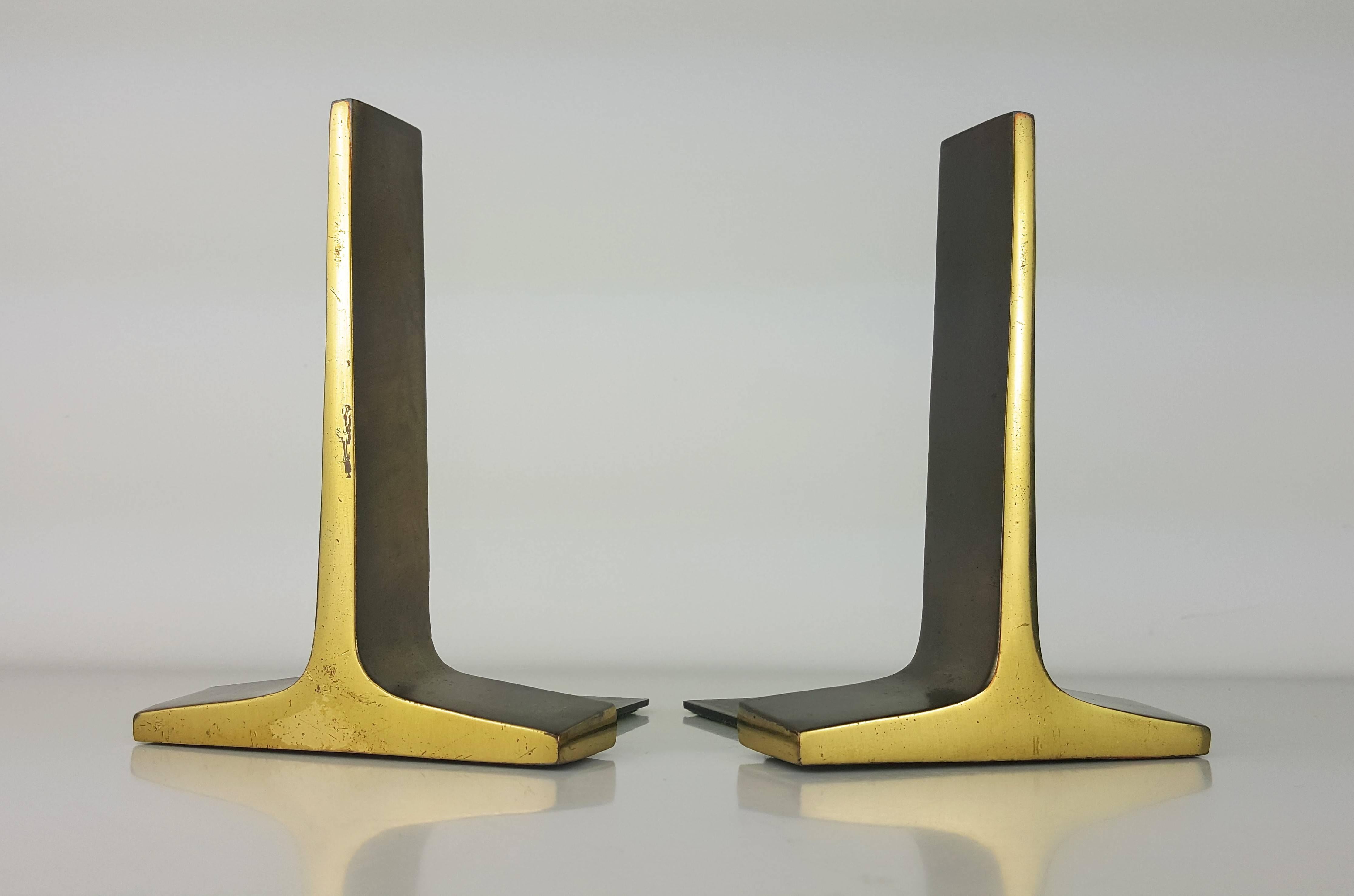 Mid-20th Century Rare Solid Cast Bronze Modernist Bookends by Ben Seibel for Jenfred, 1950