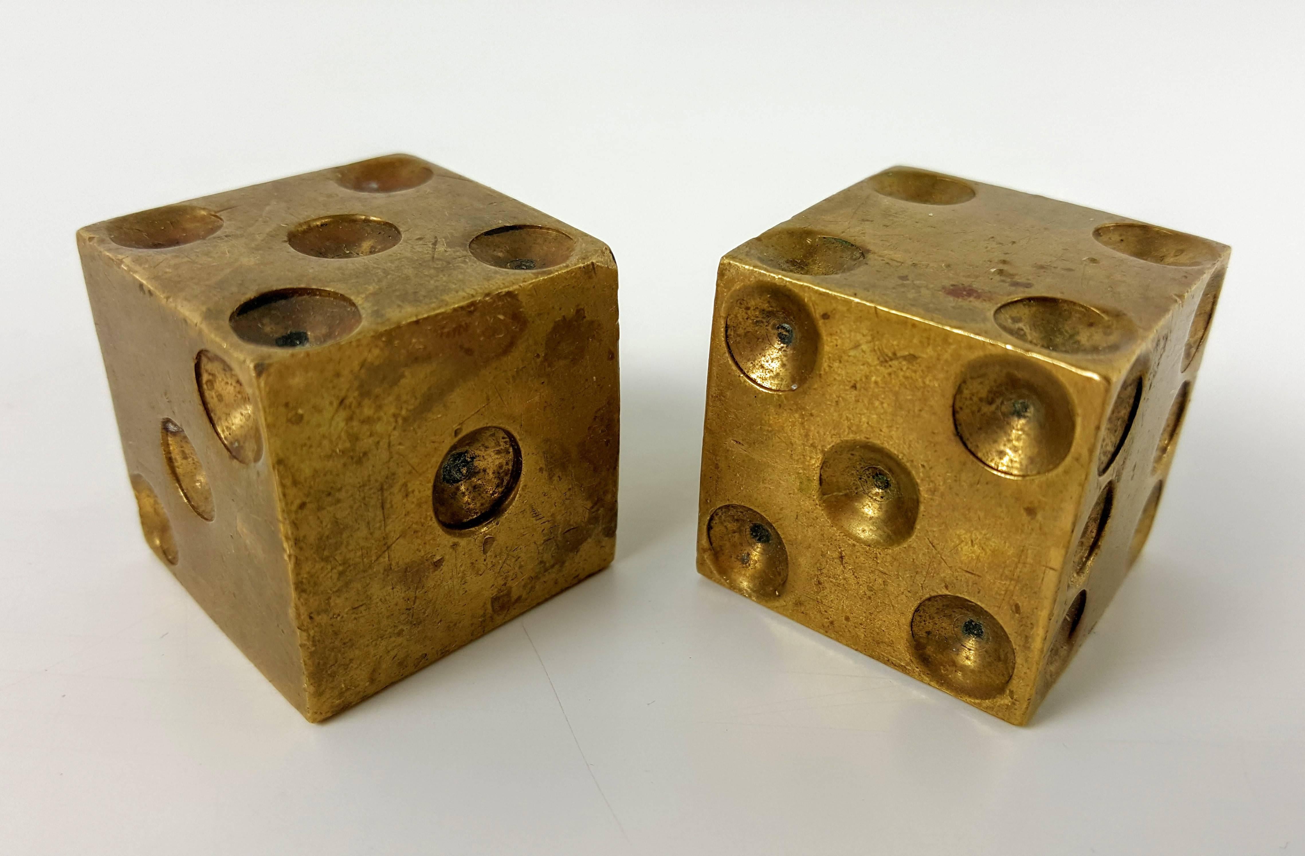 Mid-Century Modern Solid Brass Dice Paperweights of Decorative Objects