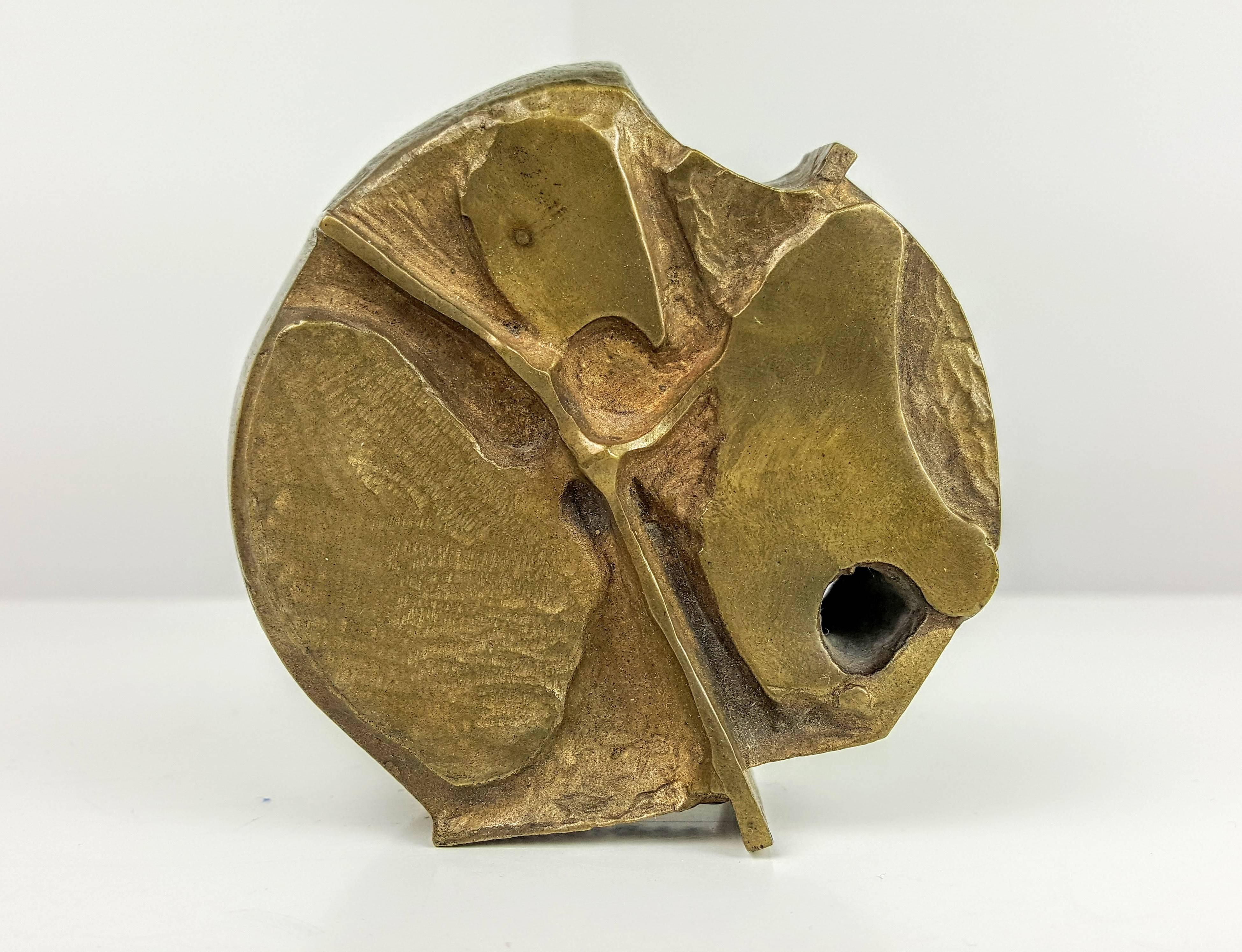 Brutalist cast bronze paperweight or Objet d'Art, Minnesota State Arts Council, 1973. Very heavy and very cool. 

In the style of Paul Evans, Giacometti, Silas Seandel, Bertoia, etc.
 