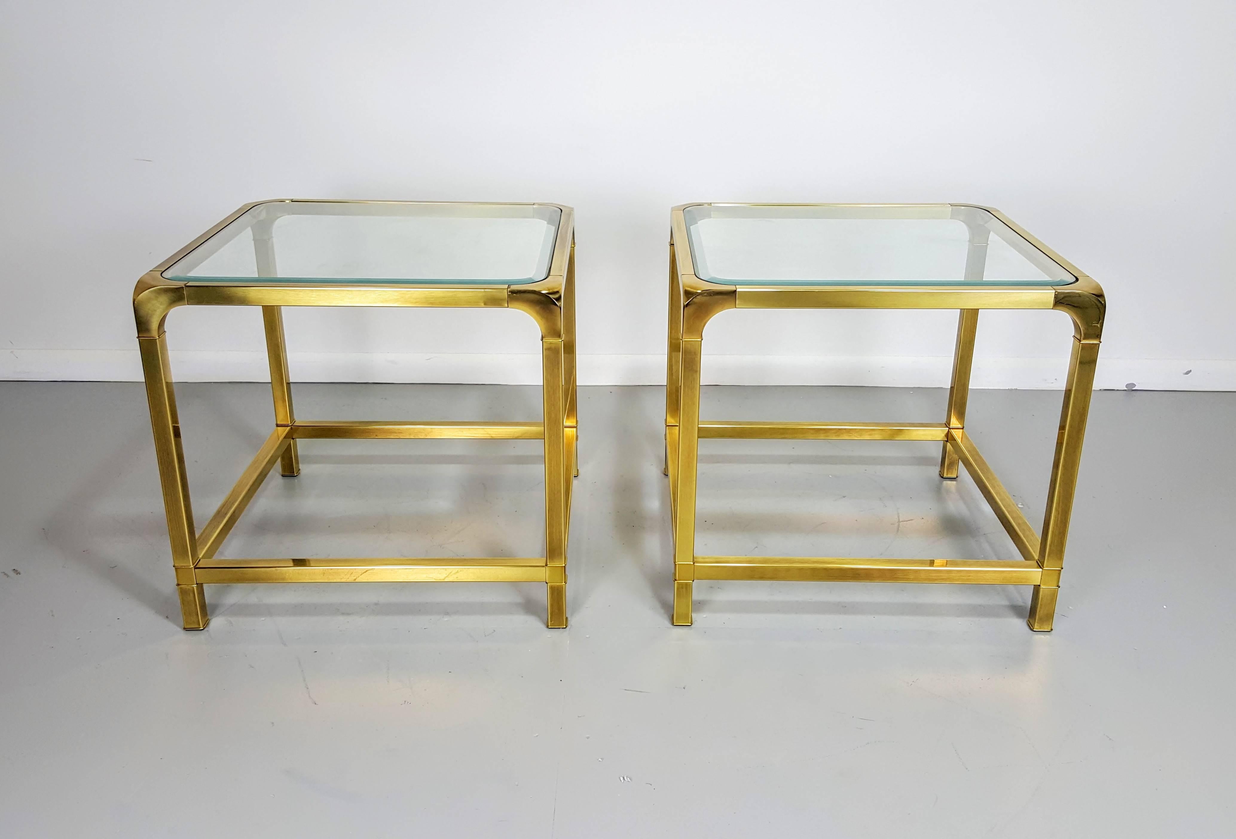 Late 20th Century Pair of Large Patinated Brass End Tables by Mastercraft, 1970s
