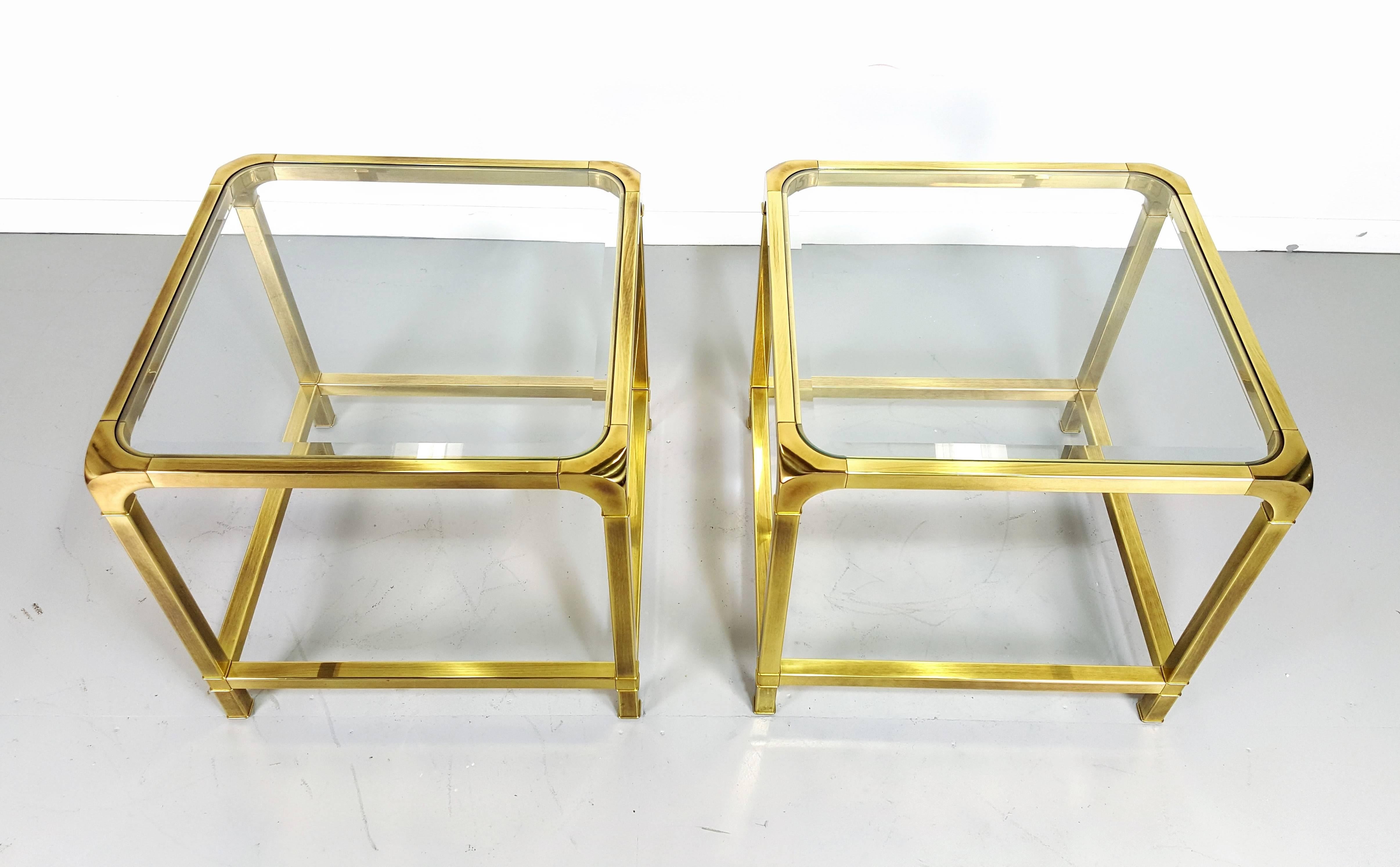 Pair of Large Patinated Brass End Tables by Mastercraft, 1970s 2