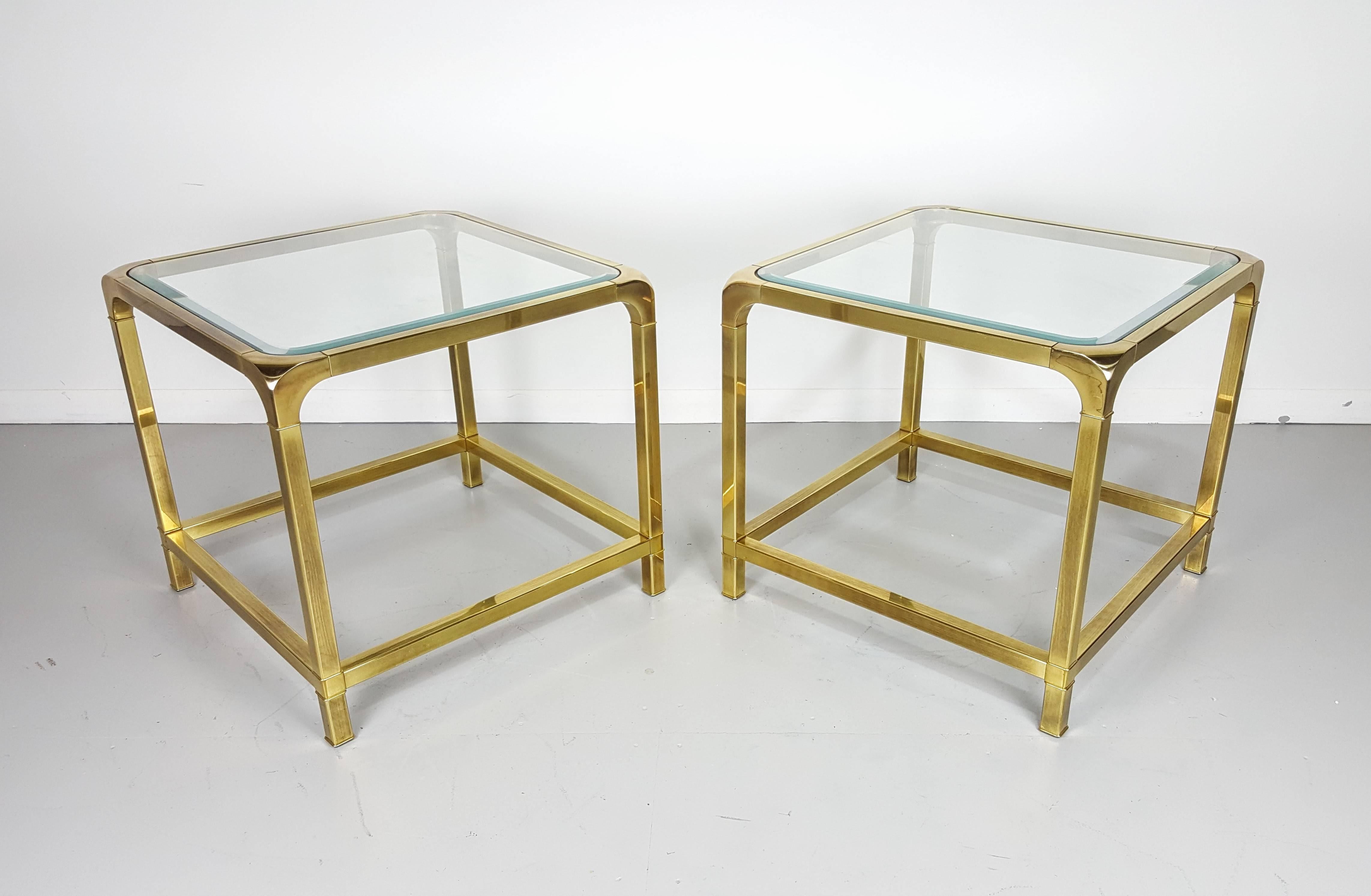 American Pair of Large Patinated Brass End Tables by Mastercraft, 1970s