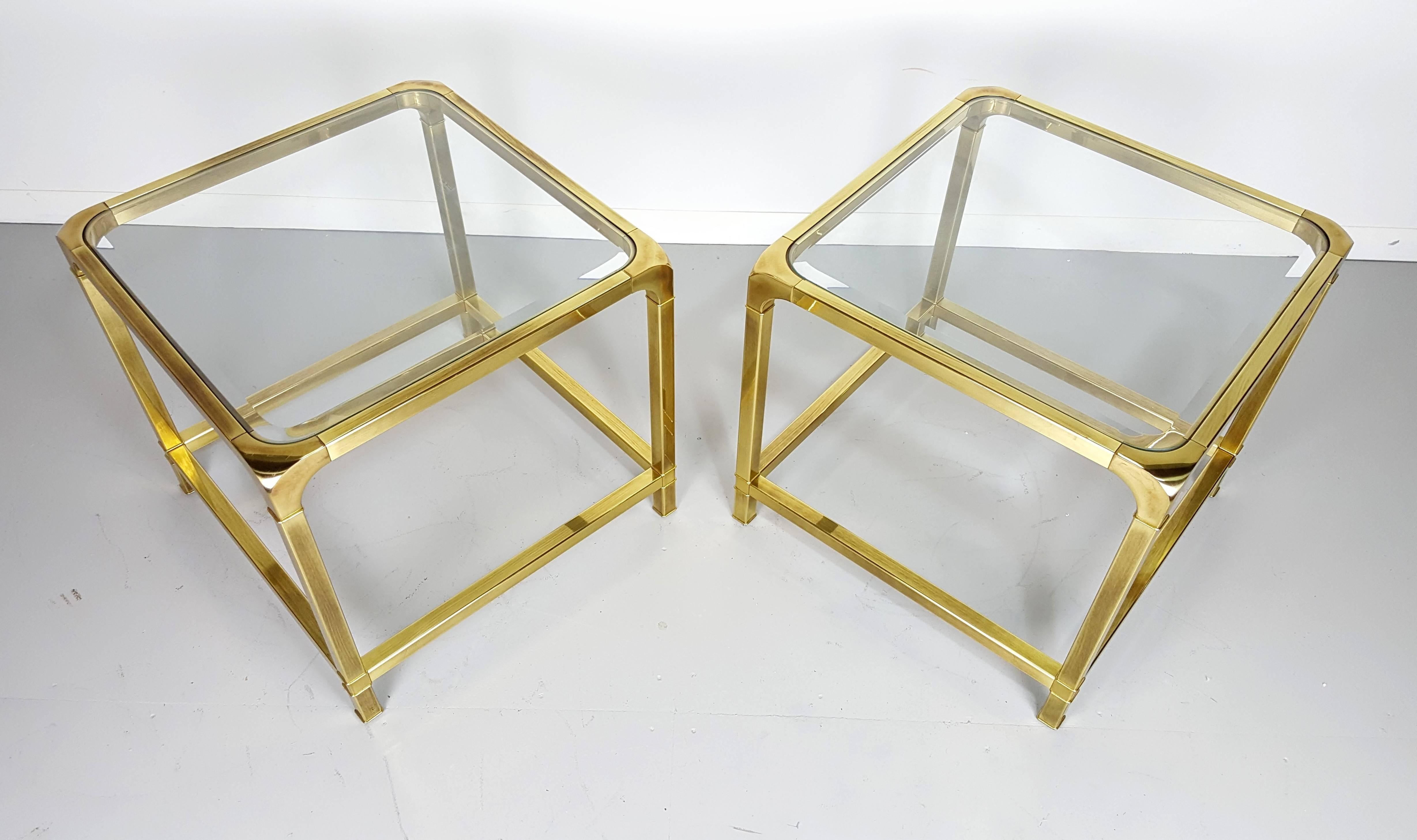Pair of Large Patinated Brass End Tables by Mastercraft, 1970s 3