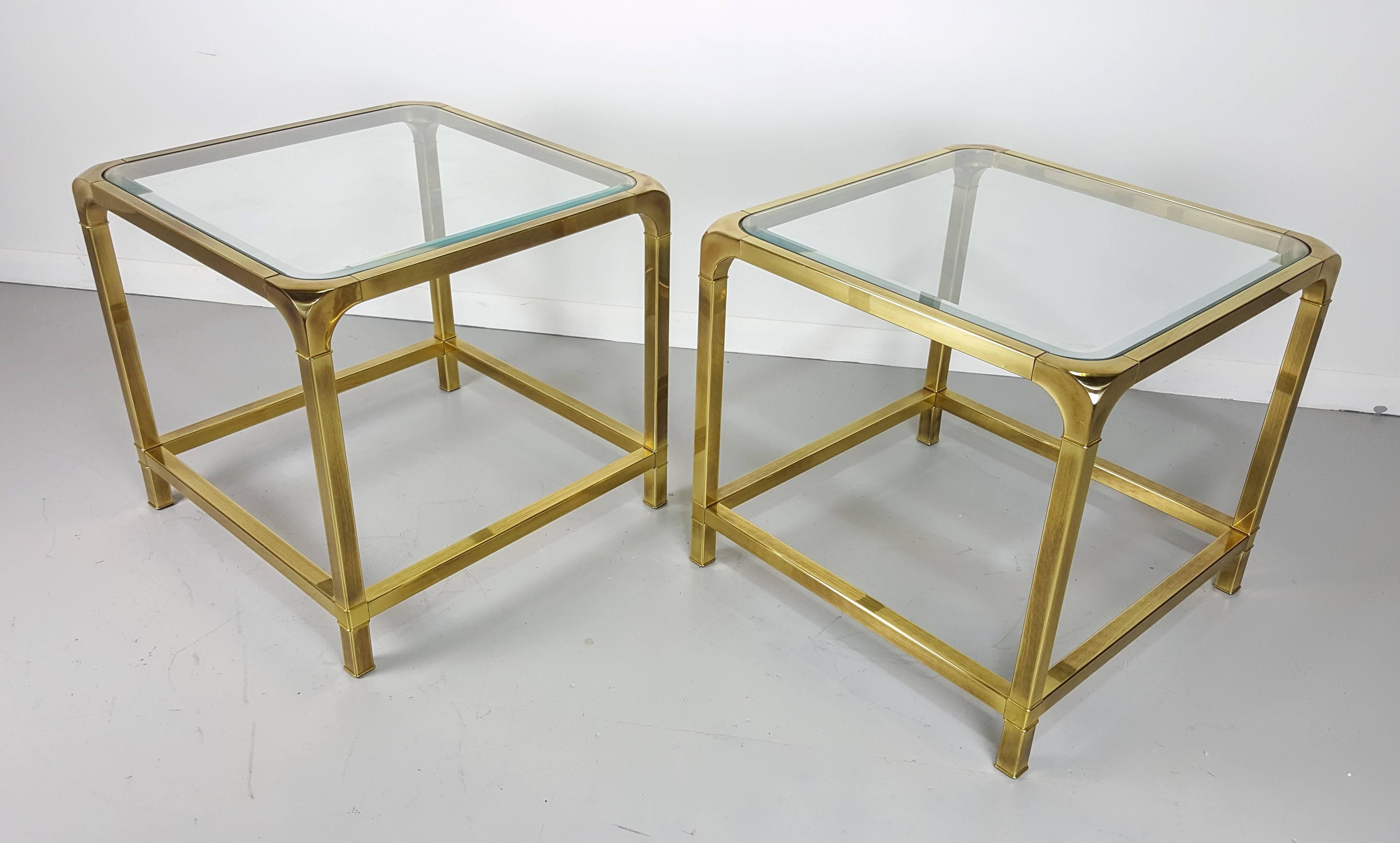 Pair of Large Patinated Brass End Tables by Mastercraft, 1970s 1