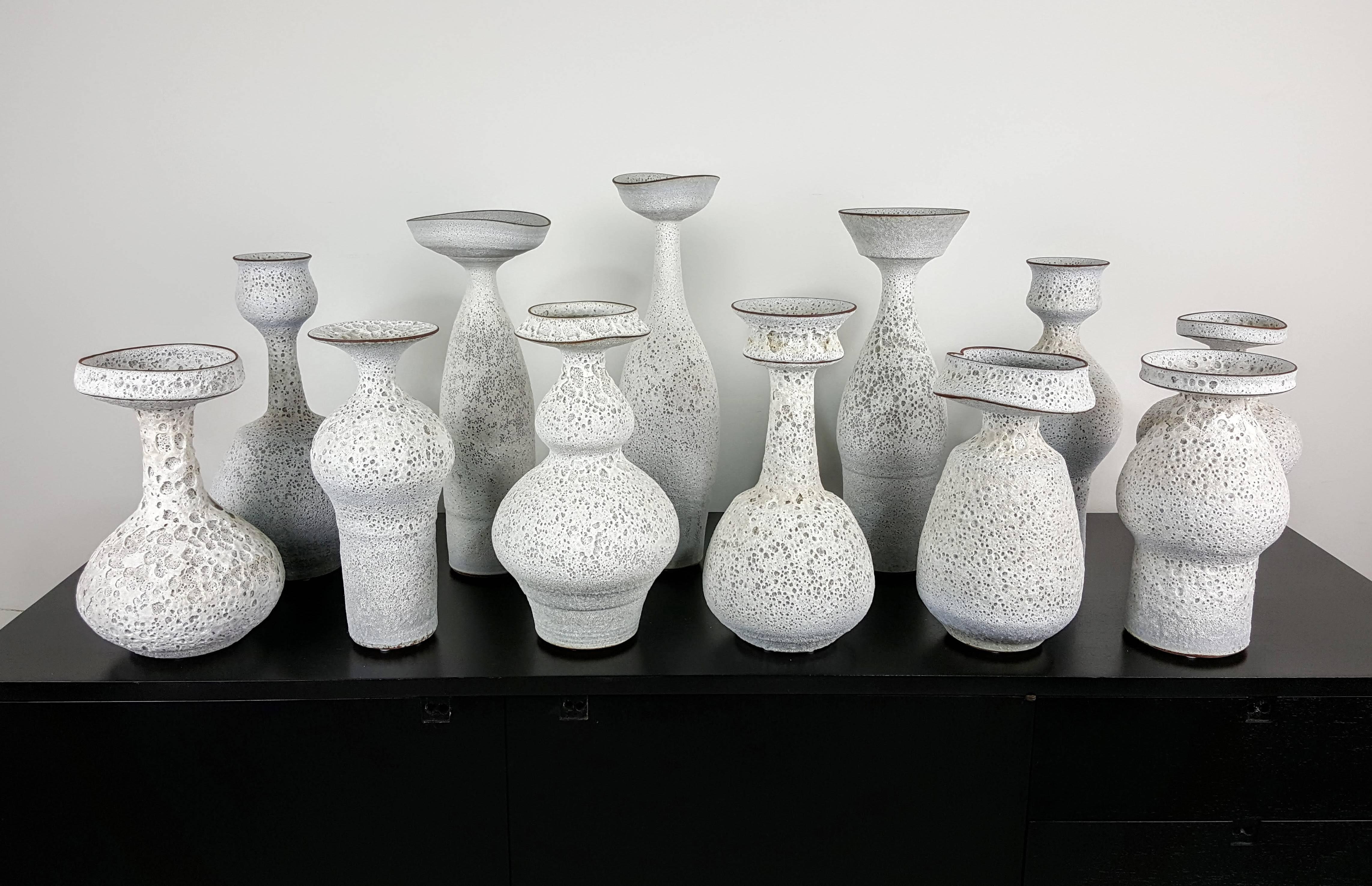 Contemporary Masterful Studio Pottery Vases in a White Crater Glaze by Jeremy Briddell, 2015