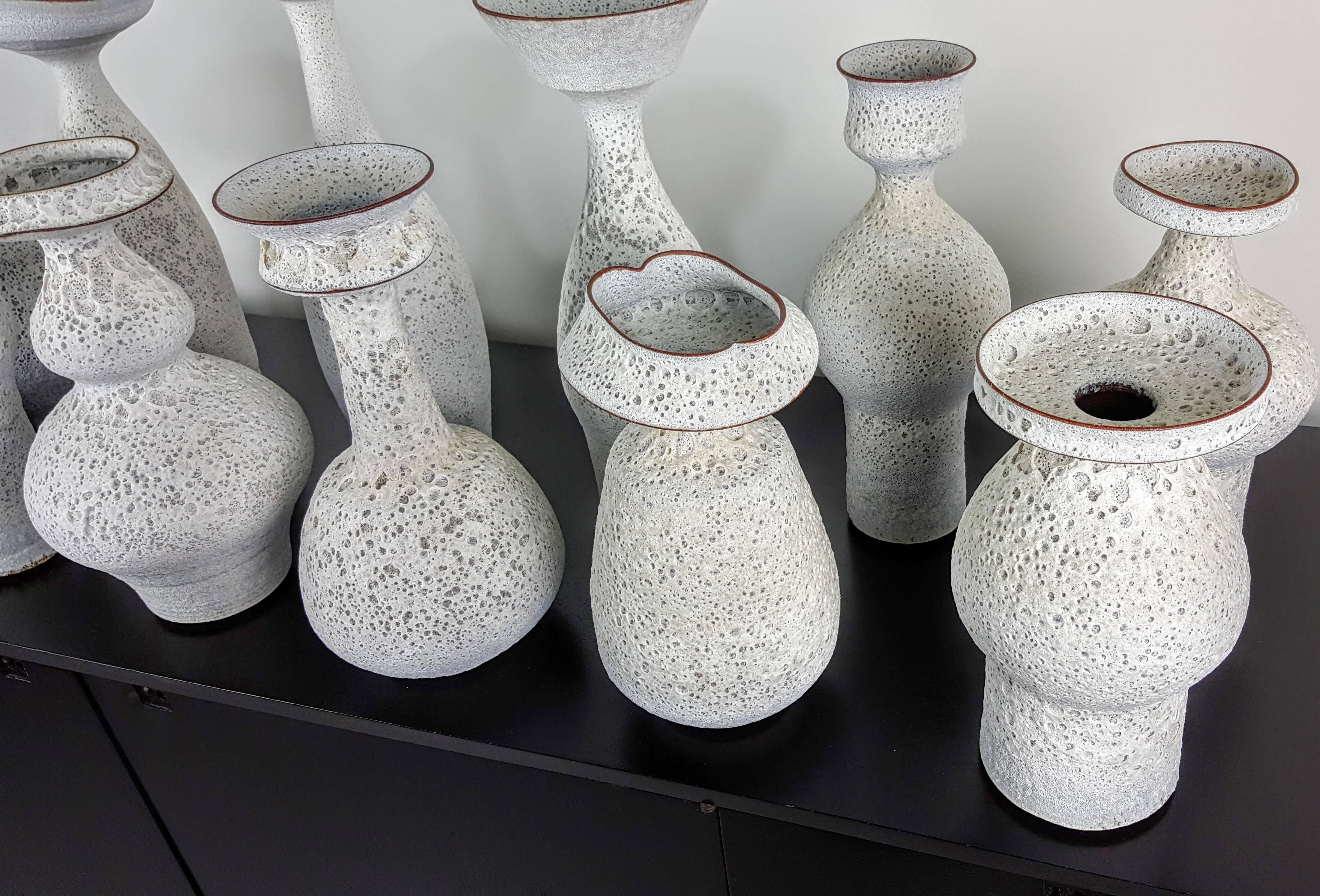 Mid-Century Modern Masterful Studio Pottery Vases in a White Crater Glaze by Jeremy Briddell, 2015